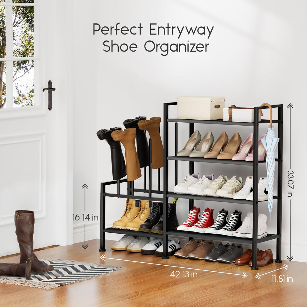 Homsorout Shoe Rack Organizer and Storage - 5 Tier Metal+Non-Woven Fabric Shoe Rack with Boot Storage & Side Any Combination - Space Saving Shoe Shelf for Entryway, Bedroom, Garage, Small Spaces