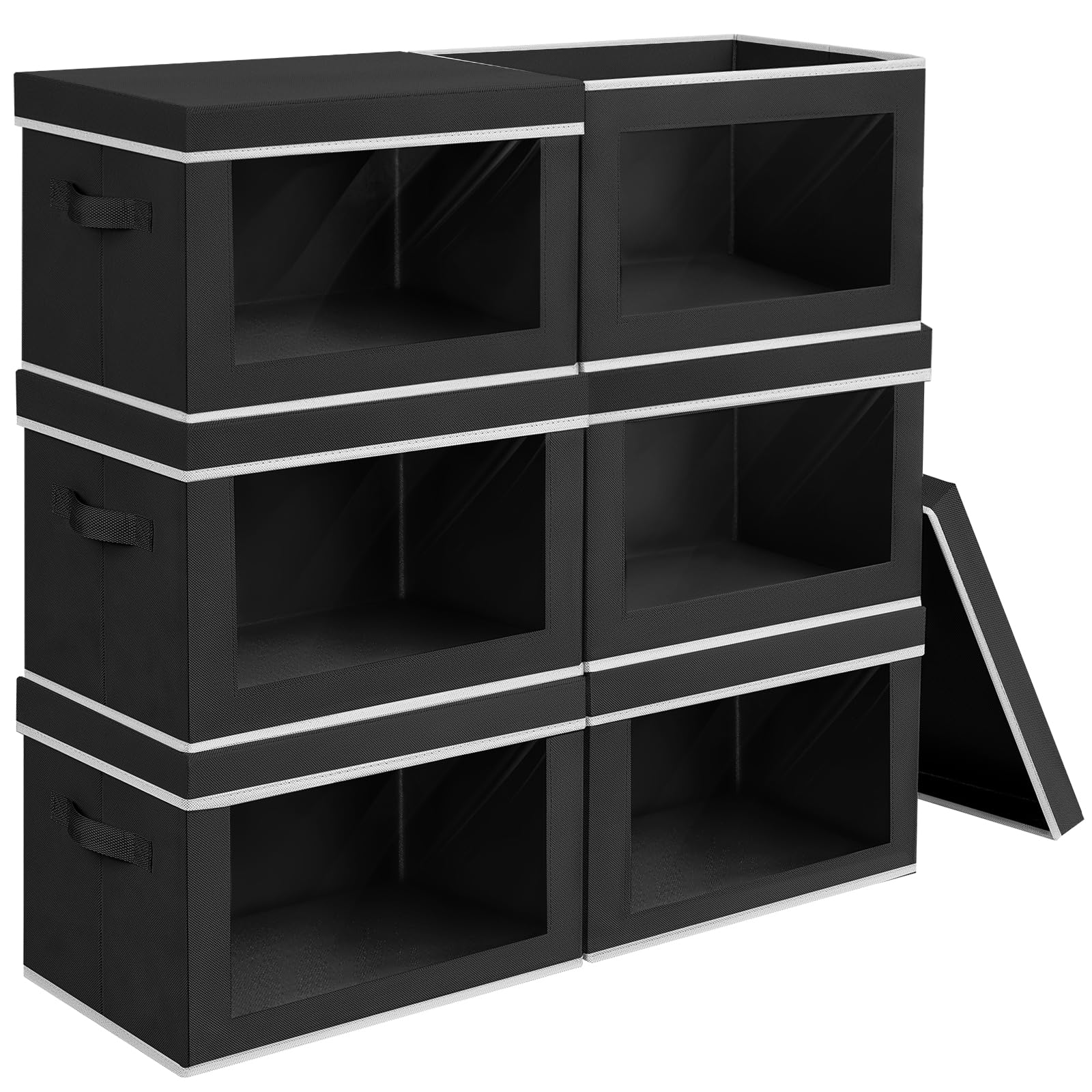 Homsorout Storage Bins with Lids - Fabric Closet Storage Bins with Window, Collapsible Baskets for Shelves 4 Pack, Home Decorative Boxes for Clothes, Closet, Office, Grey