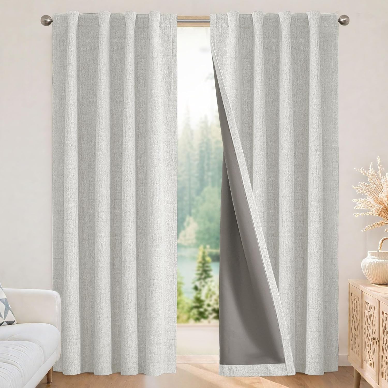 Joydeco Blackout Curtains for Bedroom - Nature Linen 84 Inch Long 100% Light Blocking 2 Panels Set, Rod Pocket & Back Tabs Living Room Drapes, Thermal Insulated Room Darkening Window Curtains