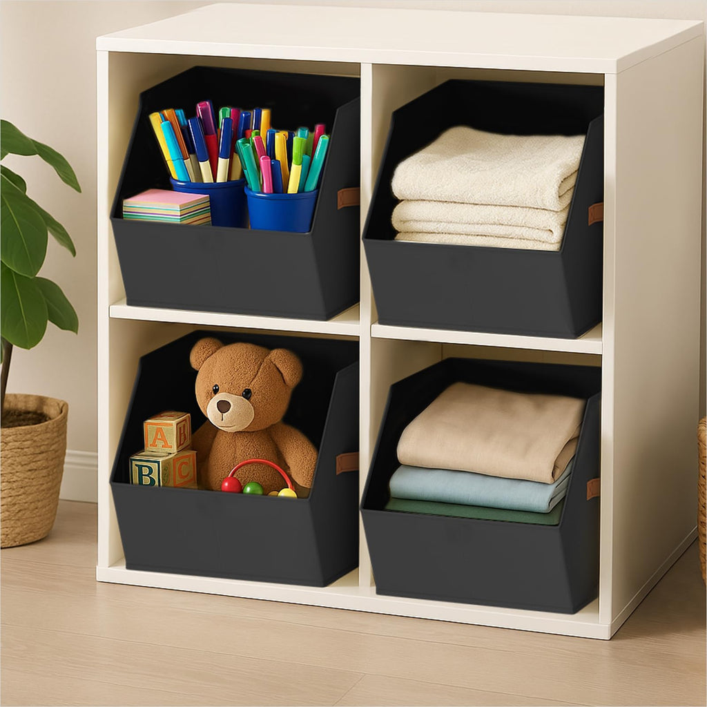 Homsorout Fabric Closet Storage Cubes - 6 Pack Square Storage Bins with Dual Handles for Clothes, Towels, Toys, Cube Storage Organizers for Bedroom, Nursery, Shelves, Closet, Small Spaces, Beige
