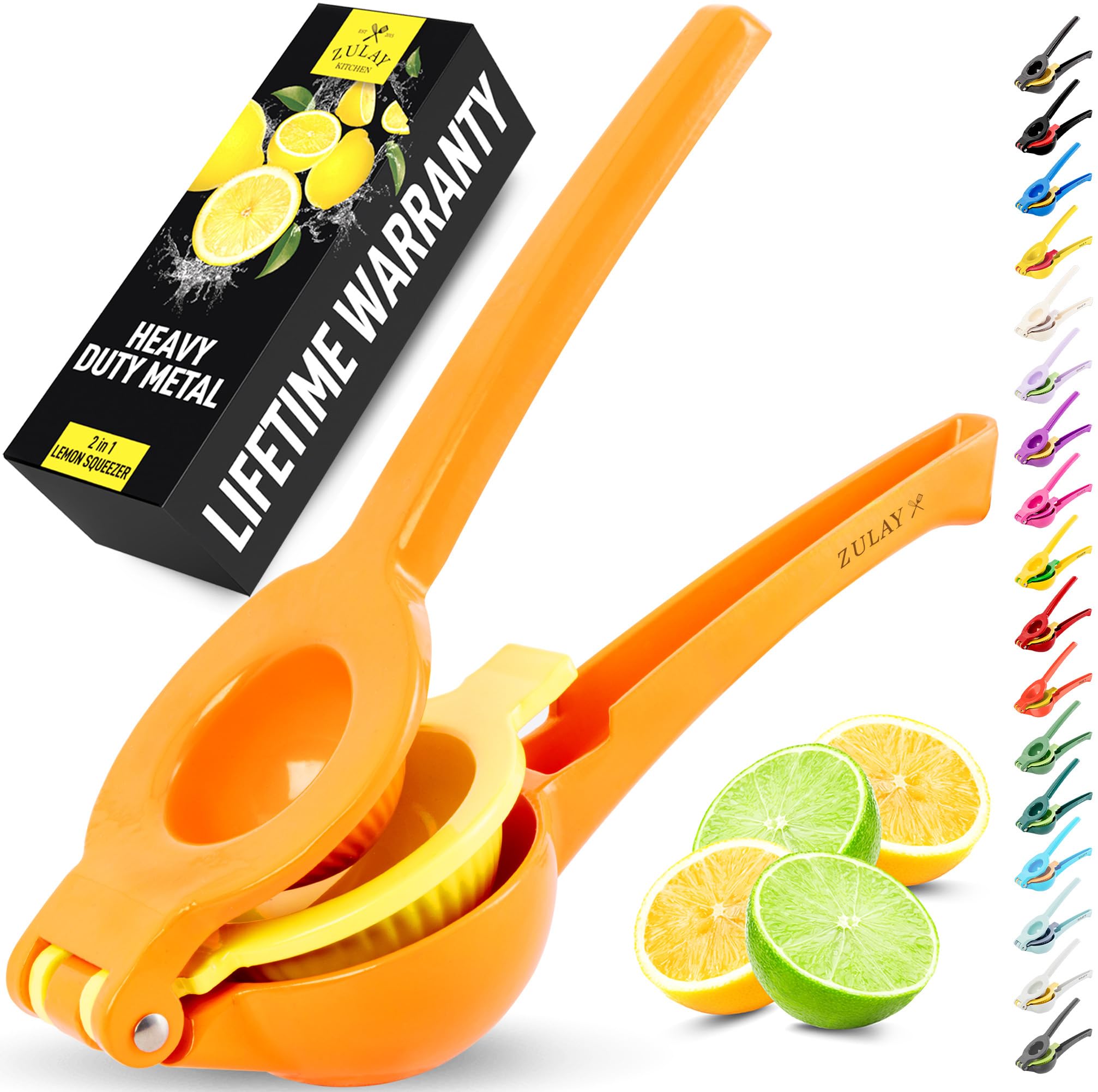Zulay Kitchen Metal 2-in-1 Lemon Squeezer - Sturdy Max Extraction Hand Juicer Lemon Squeezer Gets Every Last Drop - Easy to Clean Manual Citrus Juicer - Easy-Use Lemon Juicer Squeezer - Yellow/Green