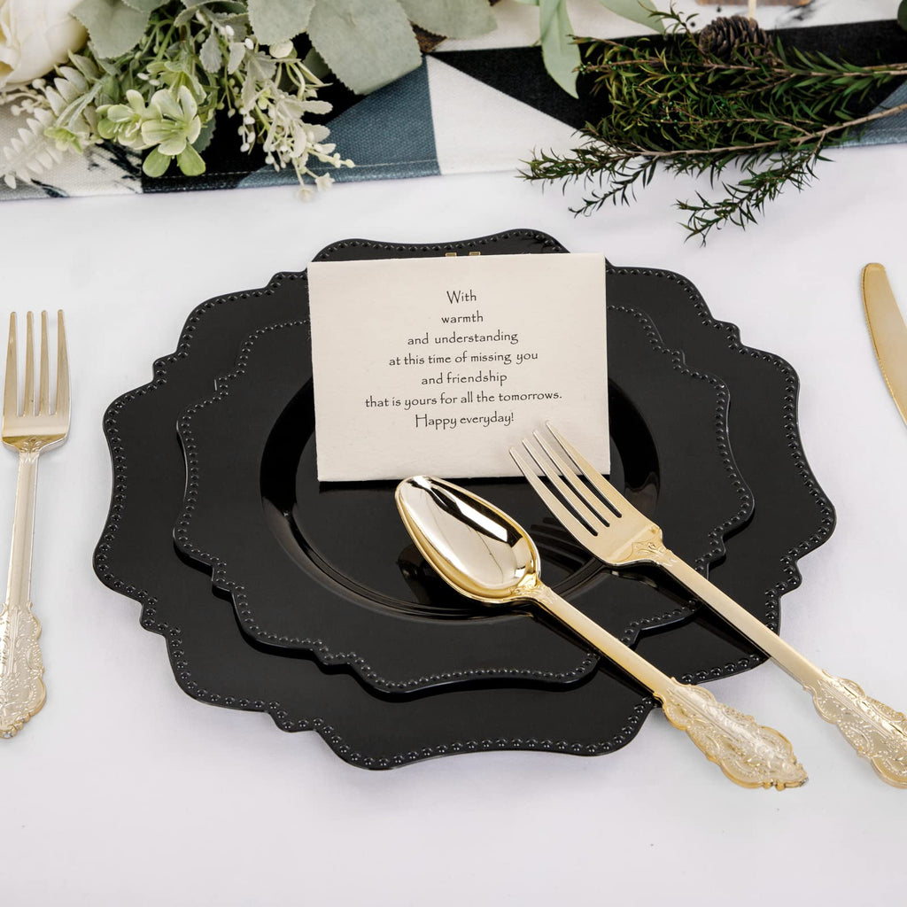 COLOSUS 60PCS White Plastic Plates for 30 guests-Fancy Plastic Beaded Plates,Plastic Plates for Party, Elegant White plates,Include 30 PCS 10.5" Dinner plates & 30PCS 8.25" Dessert plates for easter