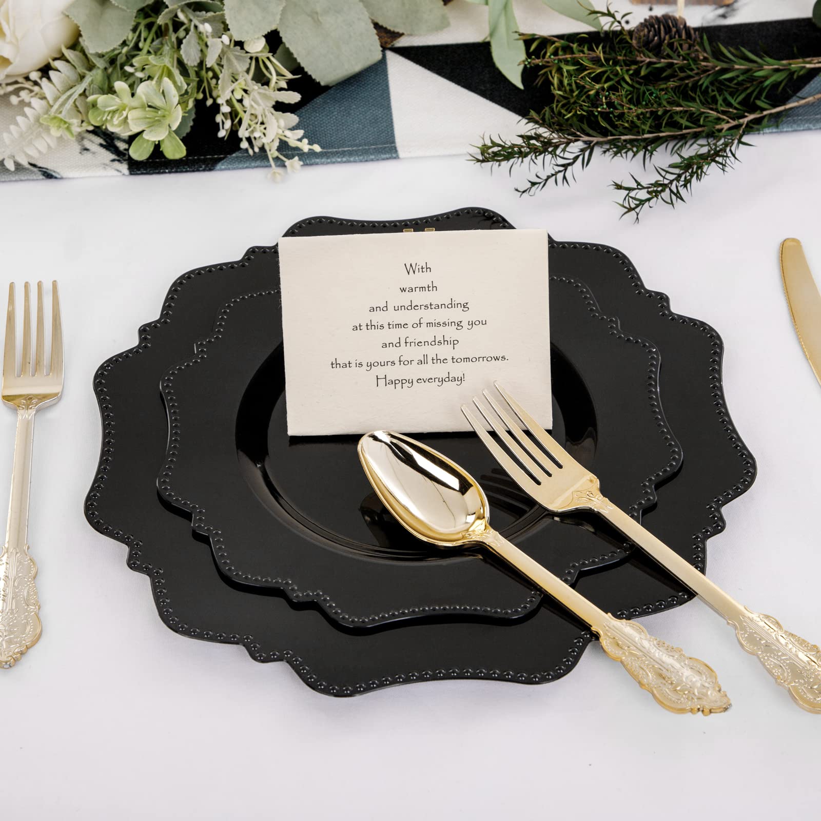 COLOSUS 60PCS White Plastic Plates for 30 guests-Fancy Plastic Beaded Plates,Plastic Plates for Party, Elegant White plates,Include 30 PCS 10.5" Dinner plates & 30PCS 8.25" Dessert plates for easter