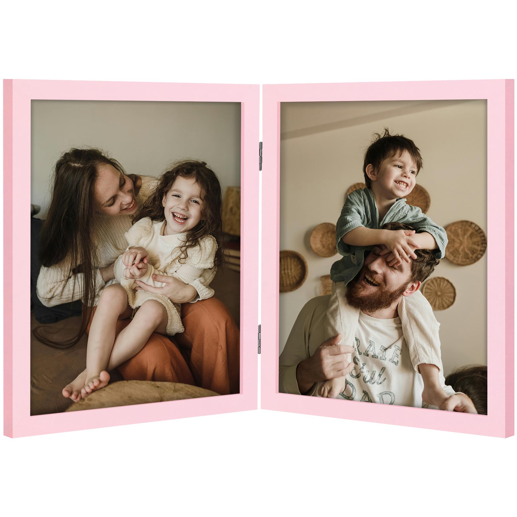 decorUhome Double 4x6 Picture Frame Vertical, Engineered Wood Bifold Photo Frame with Plexiglass for Tabletop Display, 4x6, Black