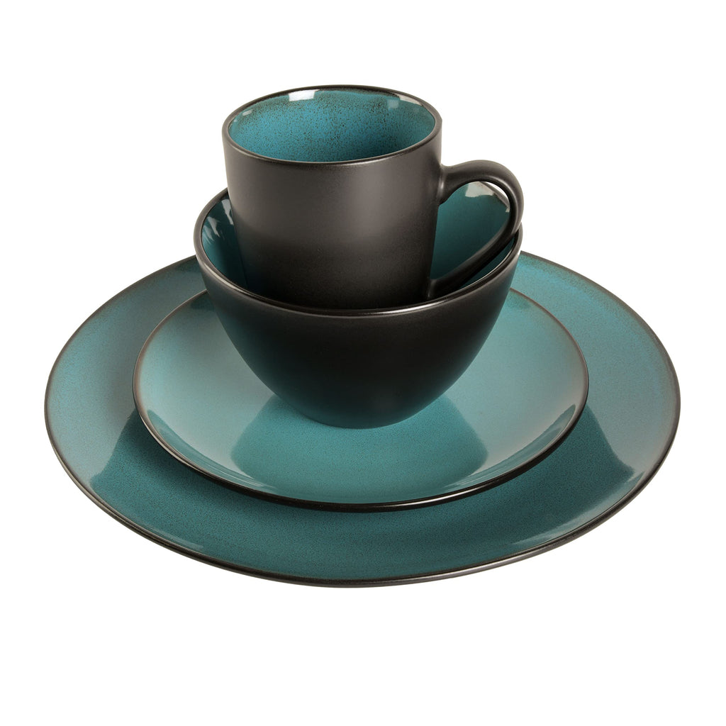 Gibson Elite Soho Lounge Round Reactive Glaze Stoneware Dinnerware Set, Service for 4 (16pc), Blue, Soho Round.