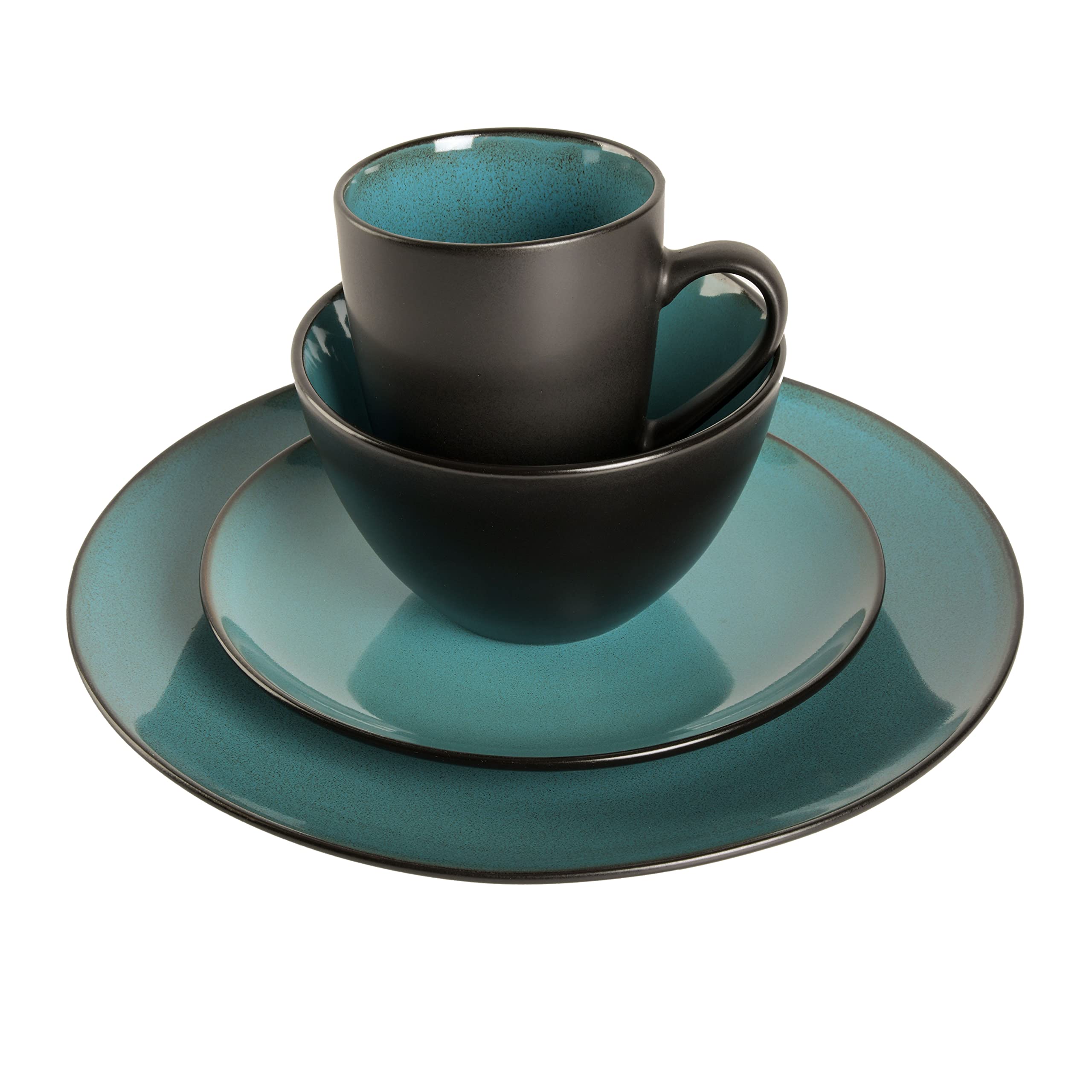 Gibson Elite Soho Lounge Round Reactive Glaze Stoneware Dinnerware Set, Service for 4 (16pc), Blue, Soho Round.