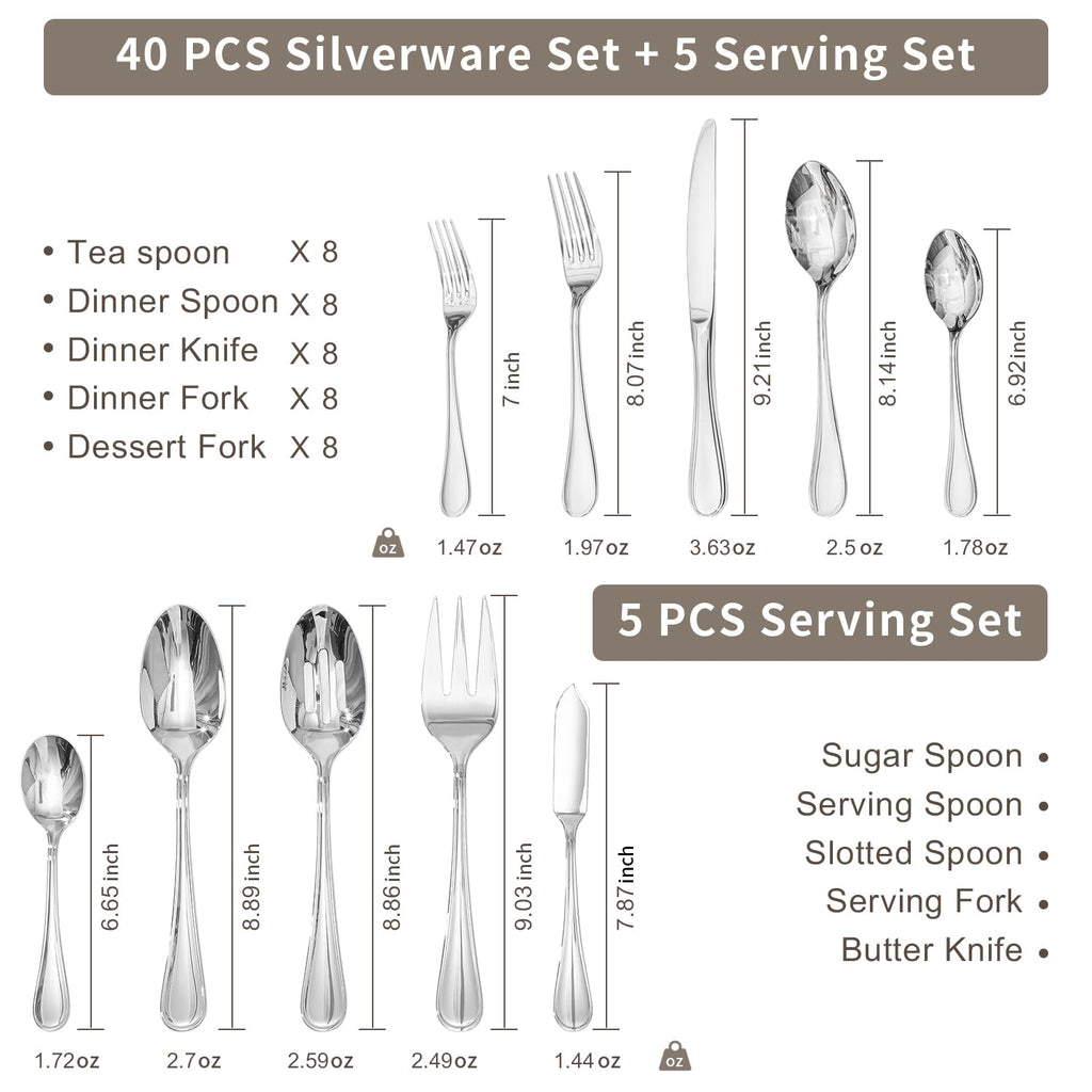 KINGSTONE 20 Piece Teardrop Silverware Set for 4, 18/10 Stainless Steel Flatware Set, Modern Design Cutlery Set for Home/Hotel/Wedding,Mirror Polished and Dishwasher Safe