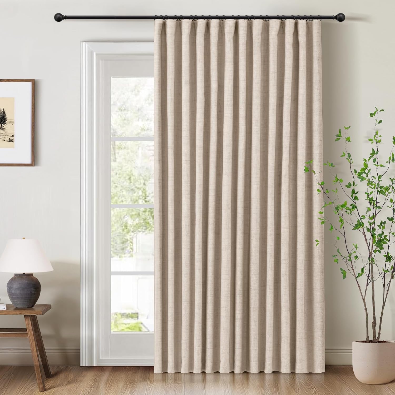 INOVADAY 100% Blackout Curtains for Bedroom, Black Out Curtains 84 Inch Long, Clip Rings Linen Blackout Drapes, Thermal Insulated Room Darkening for Living Room, 2 Panels - Beige,W50xL84