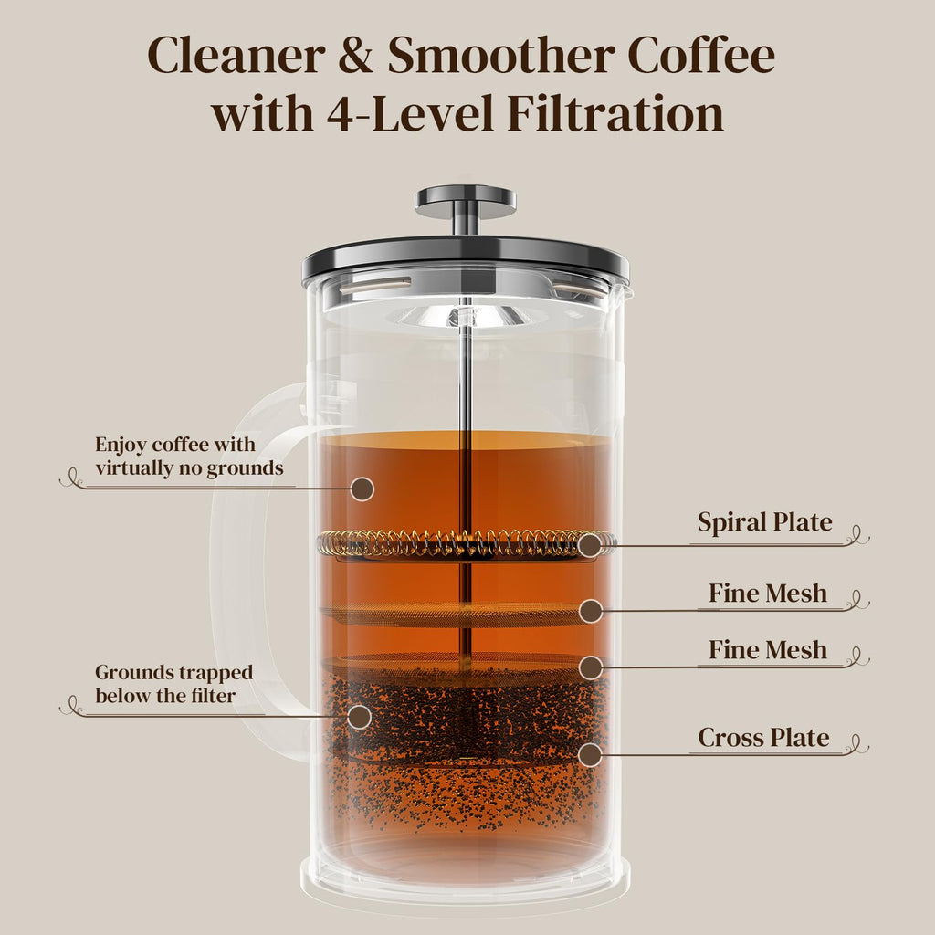 Veken French Press Coffee Maker 21oz 0.6 L, Single Serve Small Pot, Heat Resistant Thickened Borosilicate Glass, Stainless Steel Brewer, Cold Brew Cafetera Teapot for Kitchen Travel Camping, Copper