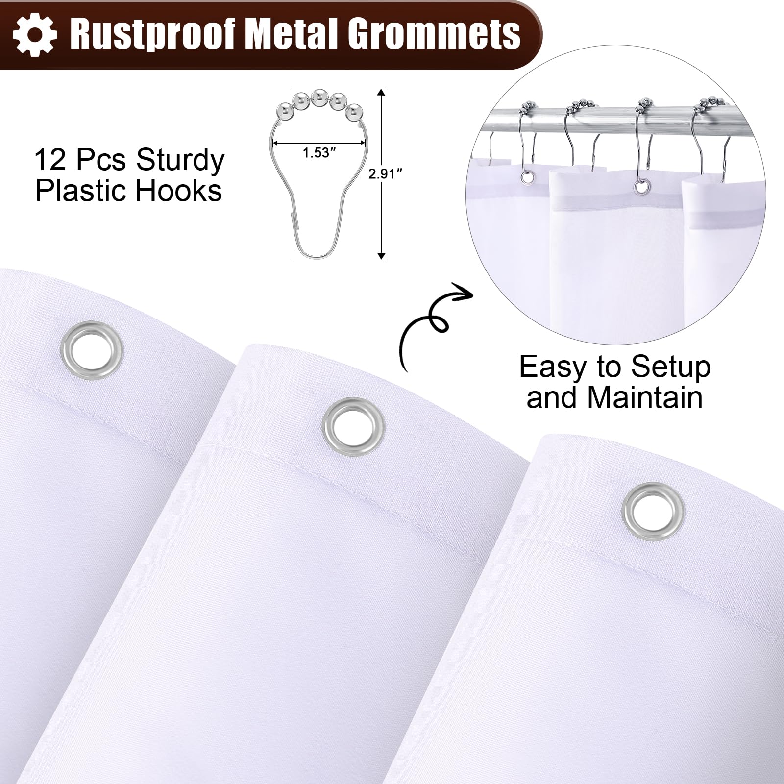OLANLY Luxury Black and Grey Ombre Shower Curtain Sets with 12 Hooks, Waterproof and Washable Decorative Shower Curtains for Bathroom, 72x72 Inches