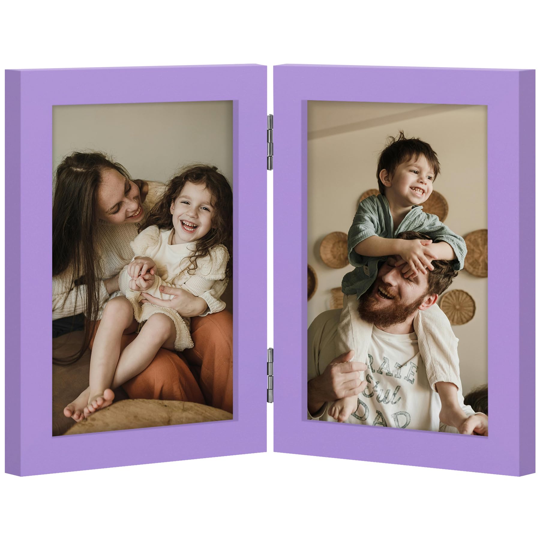 decorUhome Double 4x6 Picture Frame Vertical, Engineered Wood Bifold Photo Frame with Plexiglass for Tabletop Display, 4x6, Black