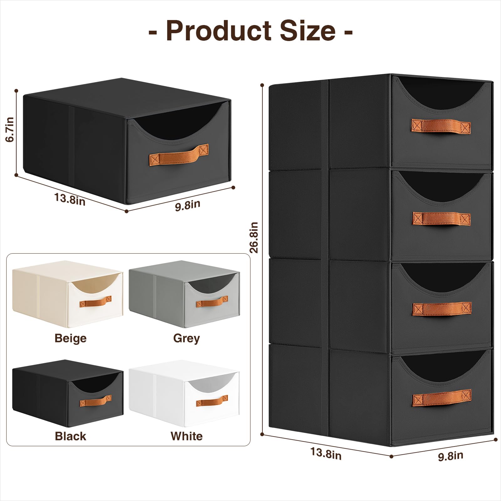 Homsorout Stackable Storage Drawers - Collapsible Storage Bins with Drawers, 4 Pack Closet Shelf Organizer Basket, Fabric Pull Out Organizer for Bedroom, Living Room, Dorm, Beige
