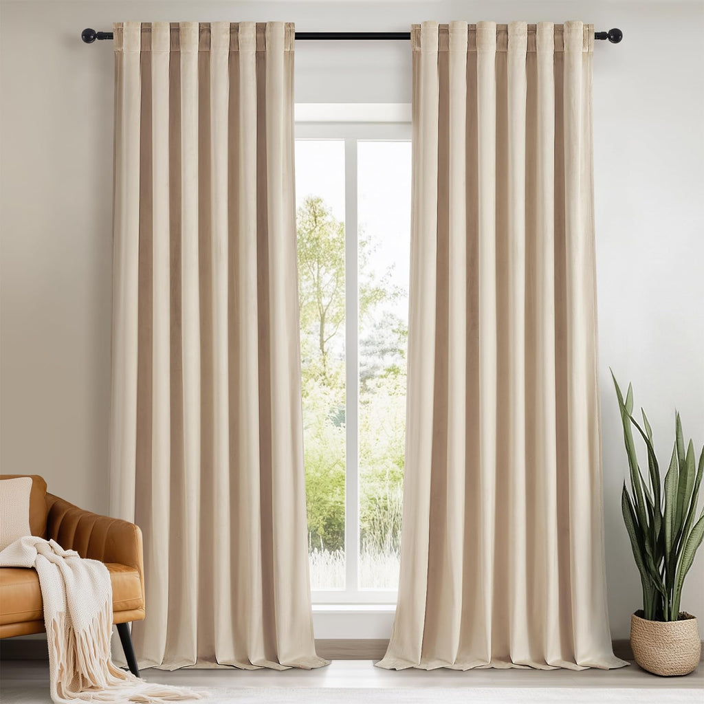 Topfinel Olive Green Velvet Curtains 84 Inches Long for Living Room,Blackout Thermal Insulated Curtains for Bedroom,Back Tab Modern Window Treatment for Living Room,52x84 Inch Length,Olive Green
