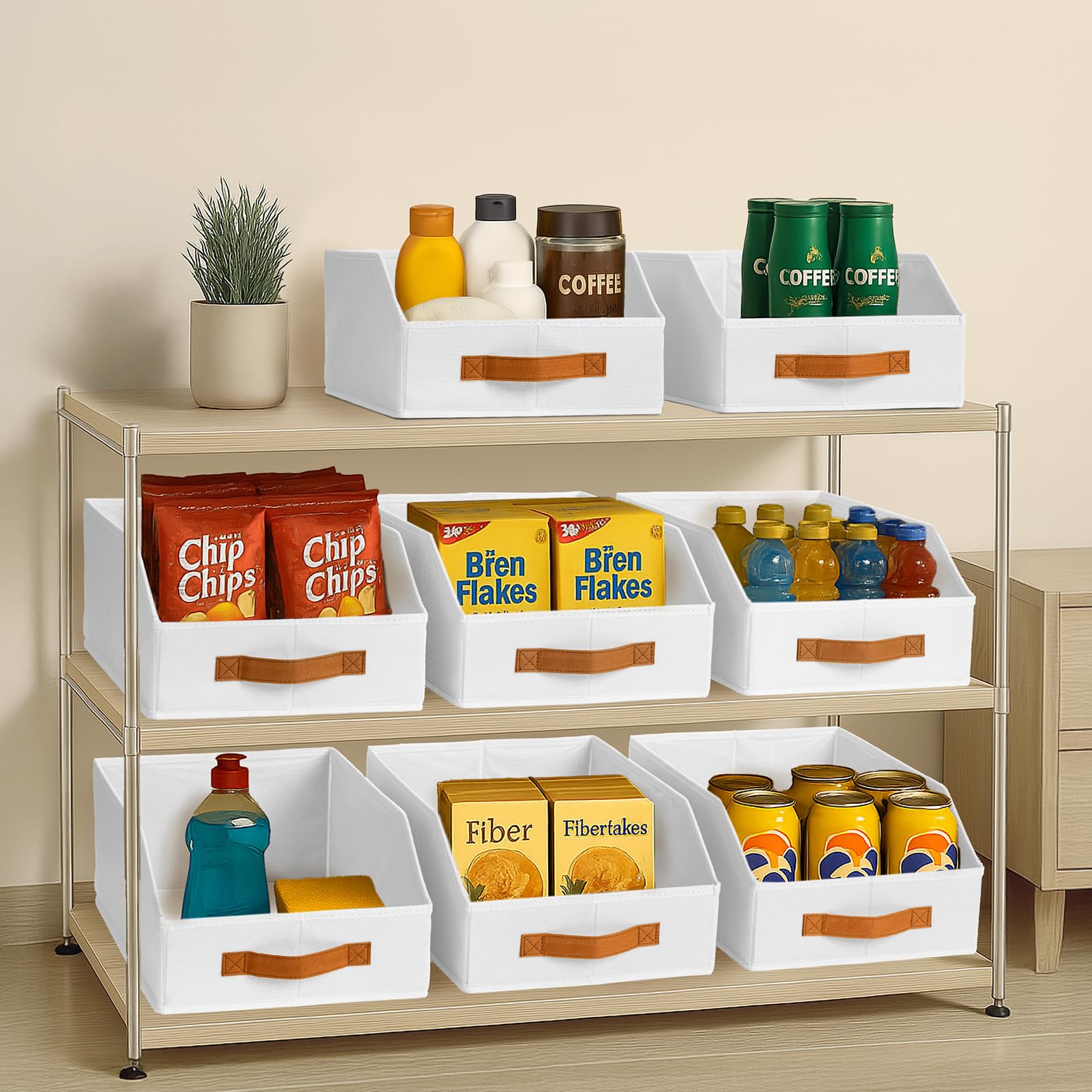 Homsorout Fabric Storage Bins for Organizing - 6 Pack Large Trapezoid Collapsible Storage Bins with Front Handle, Closet Organizers and Storage for Bedroom, Home Shelves, Small Spaces, Beige