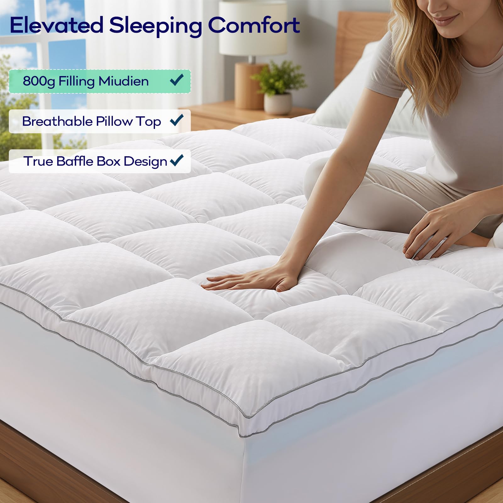 OLANLY Dual-Layer 4 Inch Queen Size Memory Foam Mattress Topper for Back Pain, 2 Inch Cooling Pillow Top Mattress Pad Cover and 2 Inch Gel Memory Foam Topper, Deep Elastic Pocket, Grey