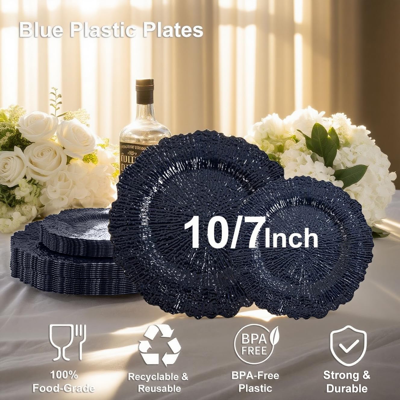 DaYammi 60Pcs Gold Plastic Plates-Elegant Gold Plates Disposable & Reusable-Heavy Duty Plastic Plates for Party Including 30 Dinner Plate, 30 Dessert Plate for Weddings,Dinner Parties