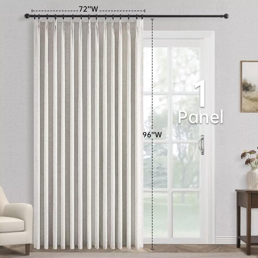 Extral Wide Curtains, Pinch Pleated 100% Blackout Linen Drapery Panels with Hooks, Pinch Pleat Drapes for Patio Sliding Door Large Window Living Room Track, 72" Wx96 L 2 Panel