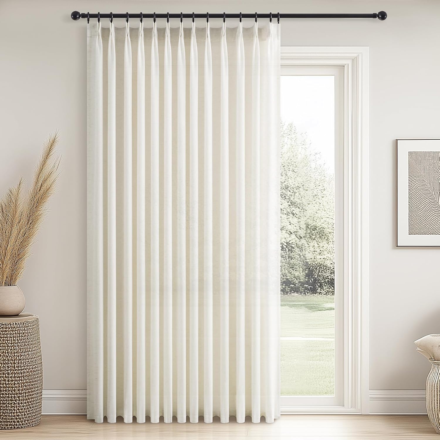 96 Inches Long Pleated Sheer Curtains,Dark Linen Blended Light Filtering Window Curtains 96 Length 2 Panels for Living Room Bedroom Pinch Pleat Drapes with Hooks 2 Panels 40" Wx96 L,Light Brown