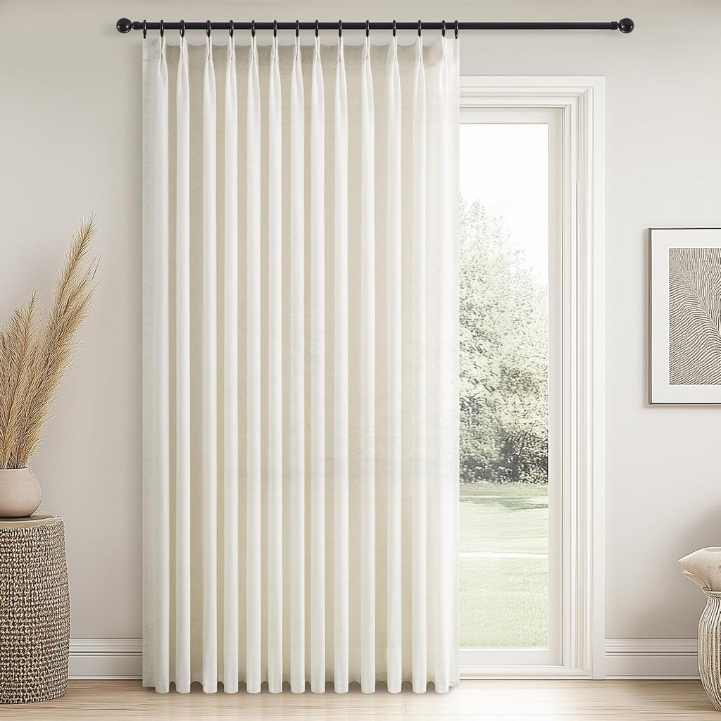 96 Inches Long Pleated Sheer Curtains,Dark Linen Blended Light Filtering Window Curtains 96 Length 2 Panels for Living Room Bedroom Pinch Pleat Drapes with Hooks 2 Panels 40" Wx96 L,Light Brown