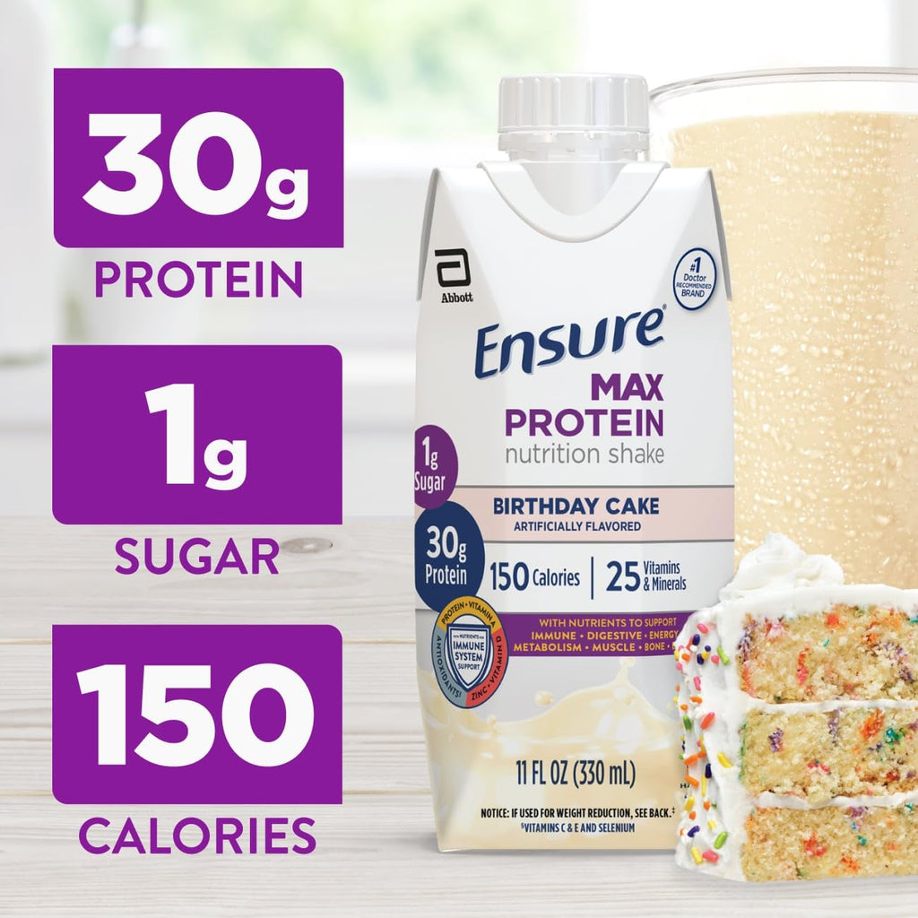 Ensure Max Protein Shake | French Vanilla | Ready to Drink | 30g Protein for Muscle Health | 1g Sugar, 4g Fiber | 11 fl oz, 12 Pack