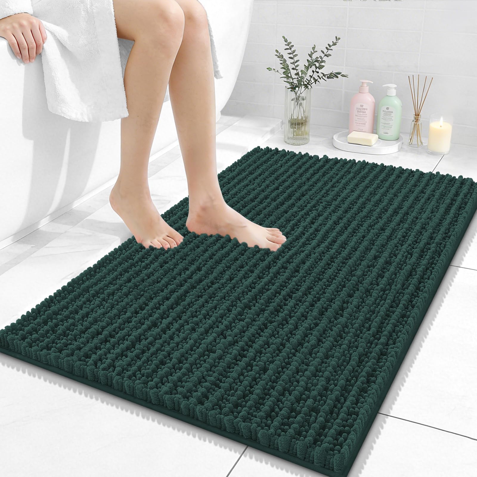 OLANLY Bathroom Rug Mat 30x20, Thick Soft and Absorbent Chenille Bath Mat, Non-Slip Rubber Backing, Machine Washable Quick Dry Bath Rugs for Tub Shower Floor, Home Decor Accessories, Grey