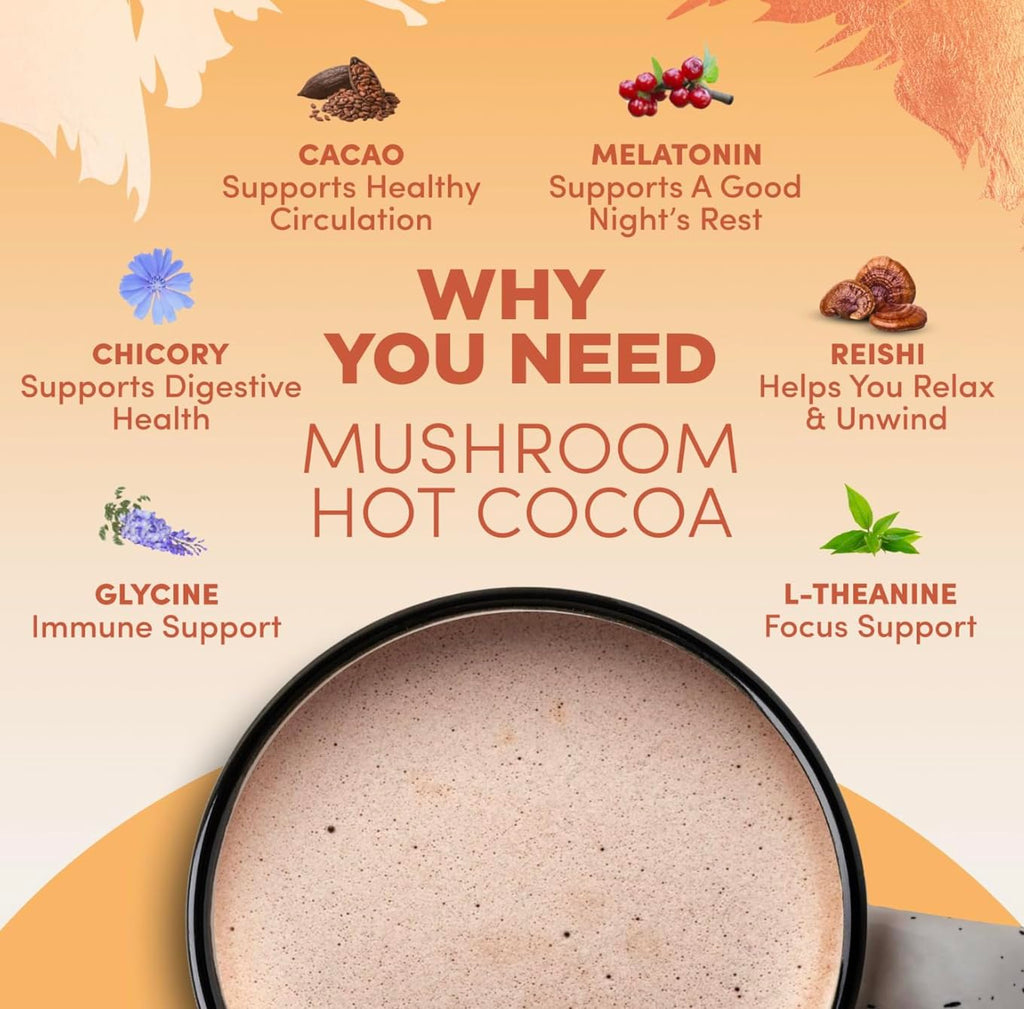 RYZE SUPERFOODS Day + Night Bundle with Mushroom Coffee and RYZE Hot Cocoa, USDA Organic Mushroom Coffee with 6 Adaptogenic Mushrooms & MCT Oil, Hot Cocoa Keto Sleep Aid with Melatonin, 30+20 s