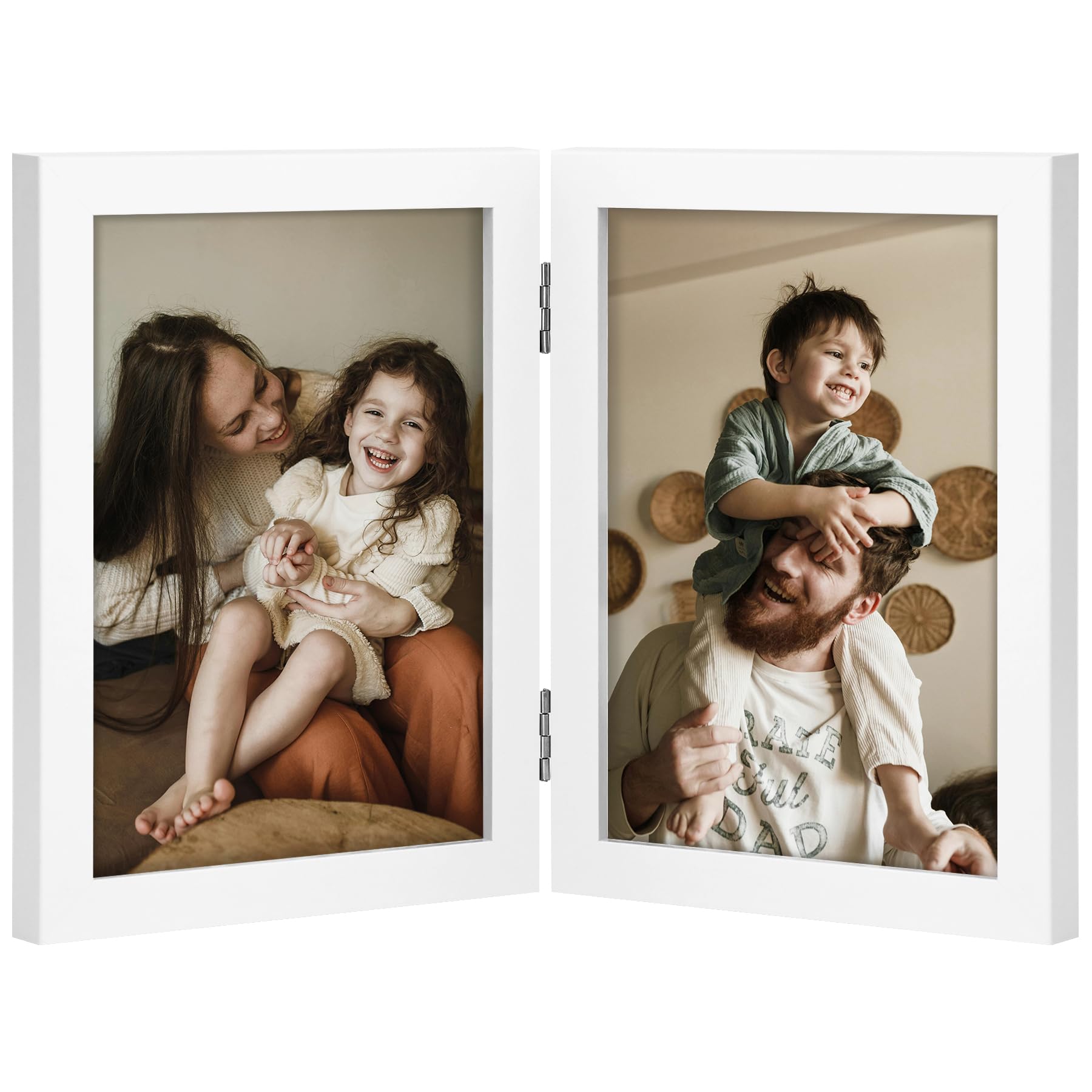 decorUhome Double 4x6 Picture Frame Vertical, Engineered Wood Bifold Photo Frame with Plexiglass for Tabletop Display, 4x6, Black
