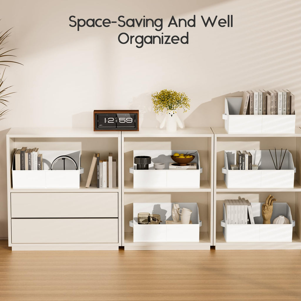 Homsorout Large Closet Organizers and Storage Bins - 8 Pack Trapezoid Storage Baskets for Shelves, Foldable Fabric Baskets with Handles Ideal for Closet, Basket, Wardrobe and Shelf Storage, Beige