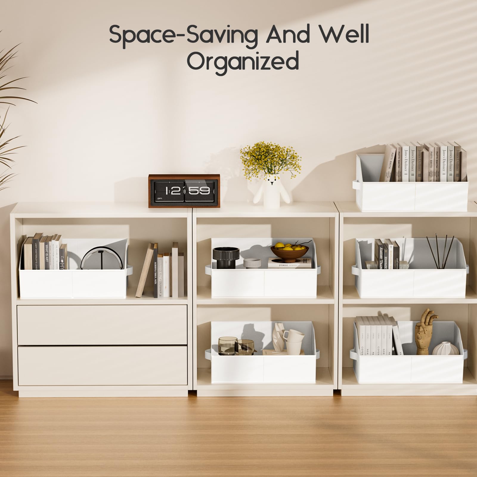 Homsorout Large Closet Organizers and Storage Bins - 8 Pack Trapezoid Storage Baskets for Shelves, Foldable Fabric Baskets with Handles Ideal for Closet, Basket, Wardrobe and Shelf Storage, Beige
