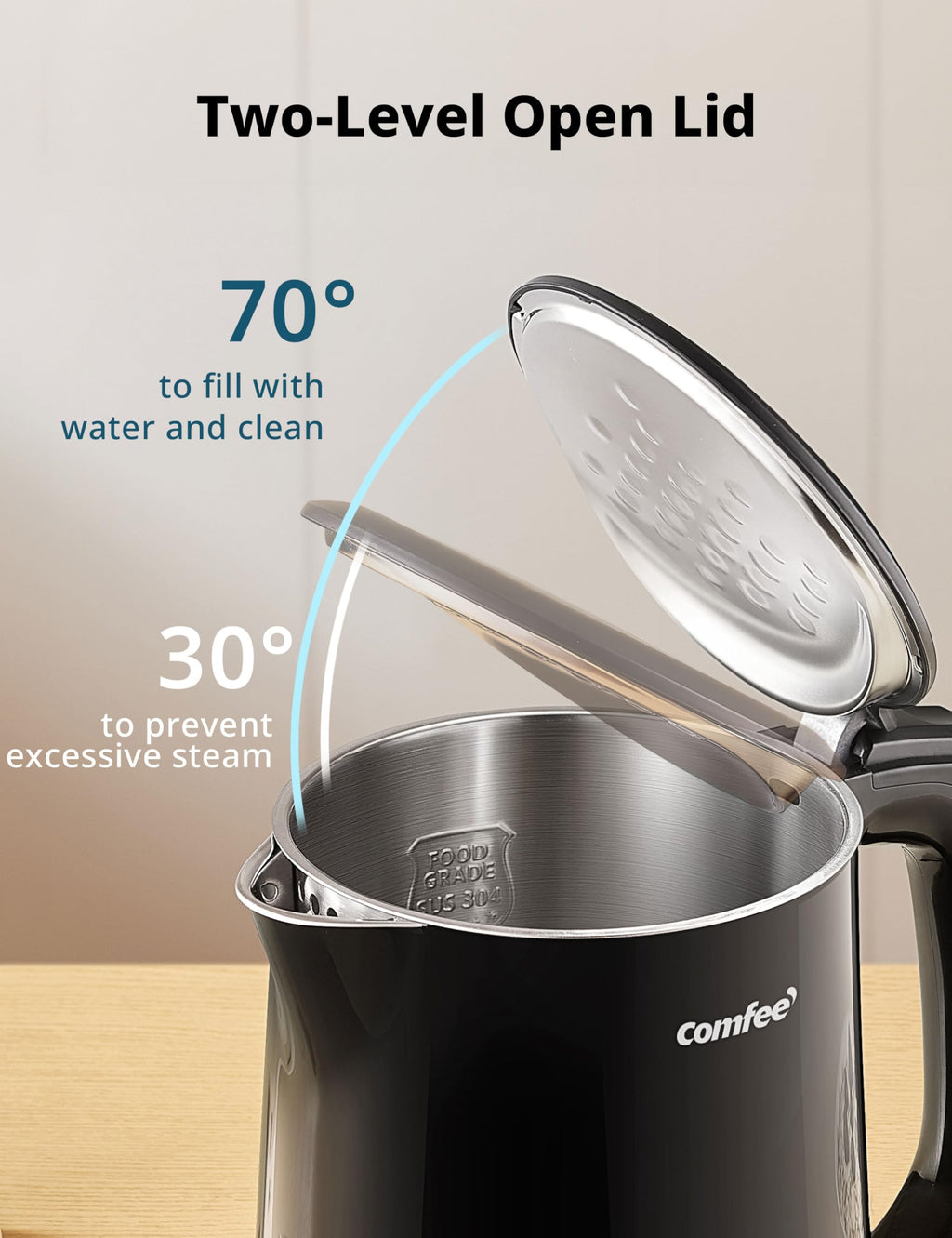 COMFEE' Stainless Steel Electric Kettle, 1.7 Liter Tea Kettle Electric & Hot Water Kettle, 1500W Fast Boil with LED Light, Auto Shut-Off and Boil-Dry Protection