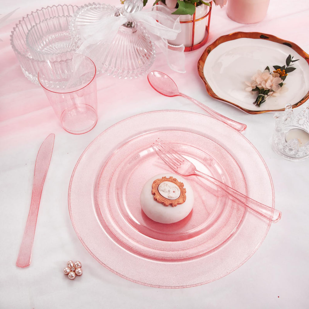 DaYammi 150Pcs Ivory Plastic Plates with Gold Rim,Disposable Plastic Plates Include 30 Dinner Plate,30 Salad Plate,30 Forks,30 Spoons,30 Knives,Ivory and Gold Plates for Party,Wedding,Mother's Day