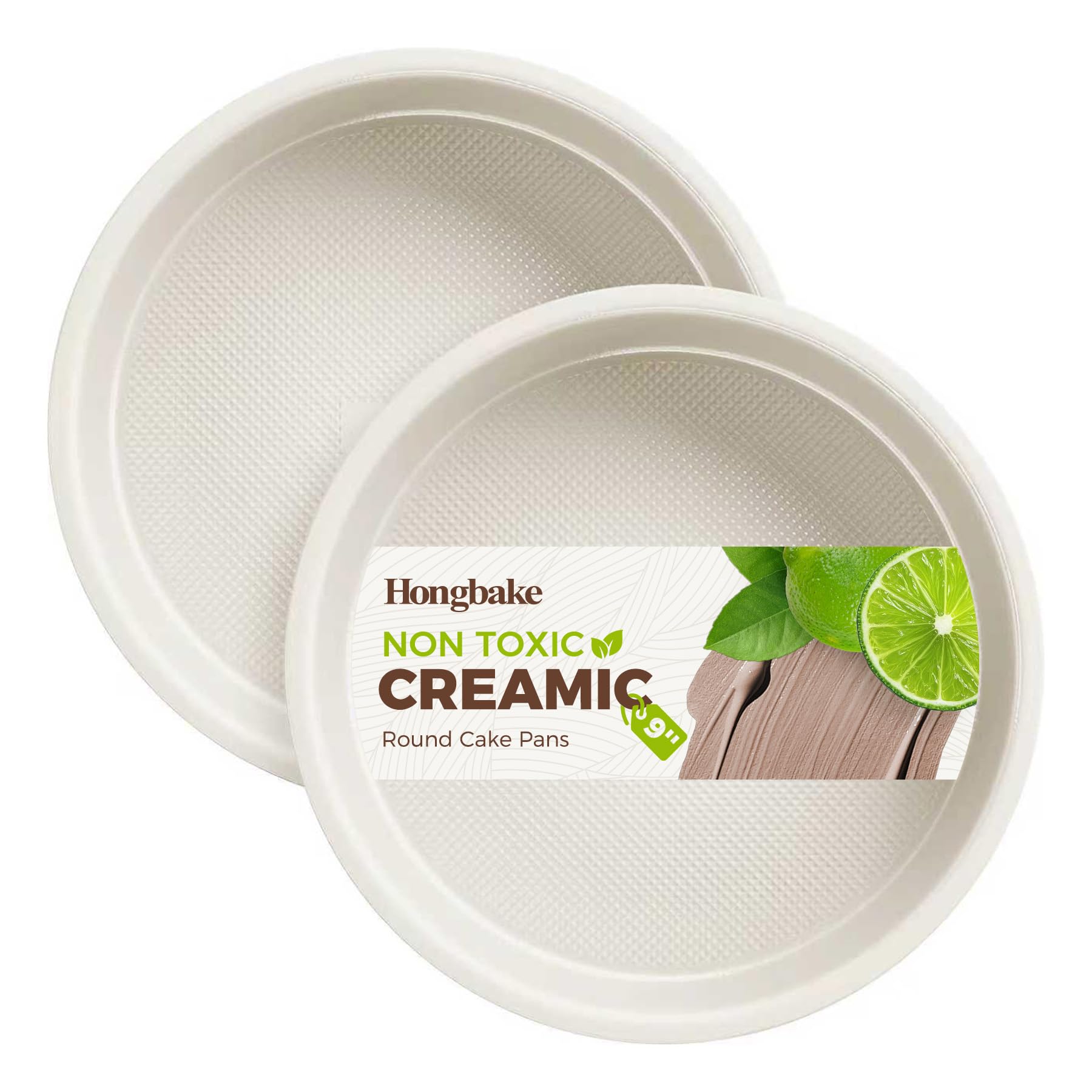 HONGBAKE Nonstick Ceramic 9 Inch Round Cake Pan Set of 2, Heavy-Duty Aluminized Steel round cake pans with Diamond Texture, Non-Toxic Cake Molds, Cake Pans Sets for Baking Cheesecake, Cream