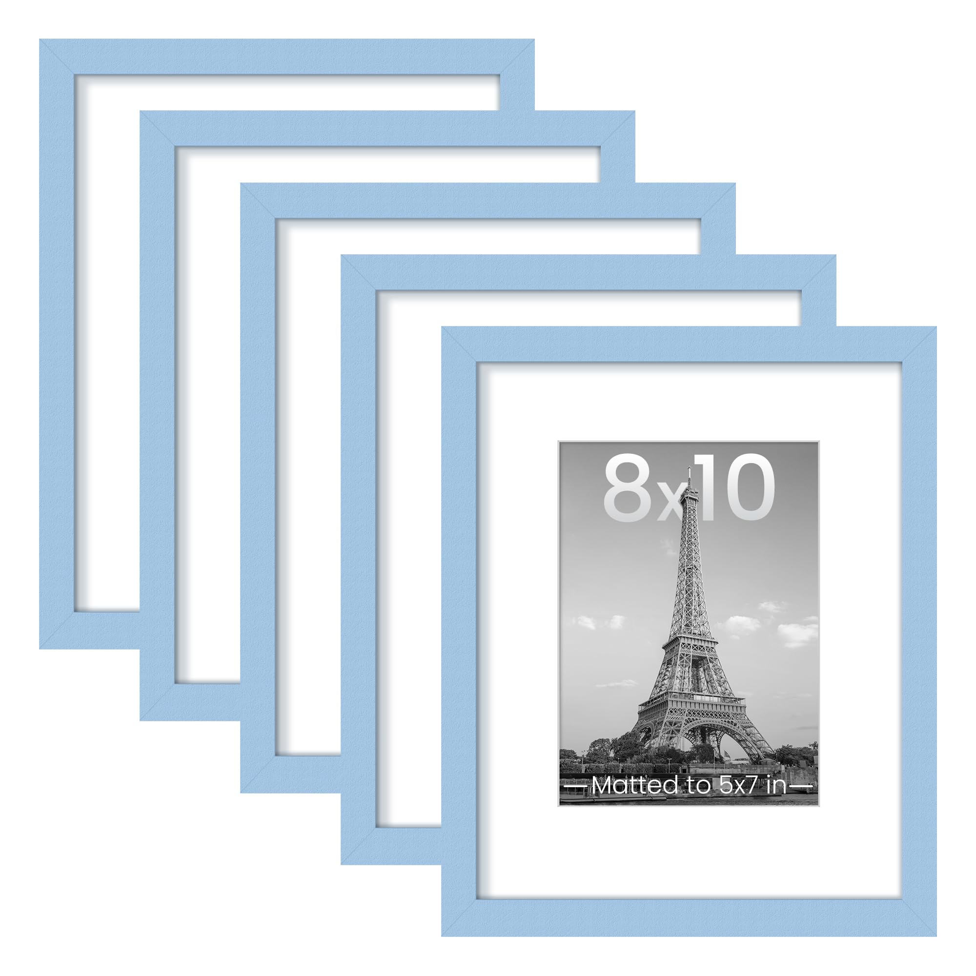 upsimples 8x10 Picture Frame Set of 5, Display Pictures 5x7 with Mat or 8 x 10 Without, Wall Gallery Photo Frames, Black