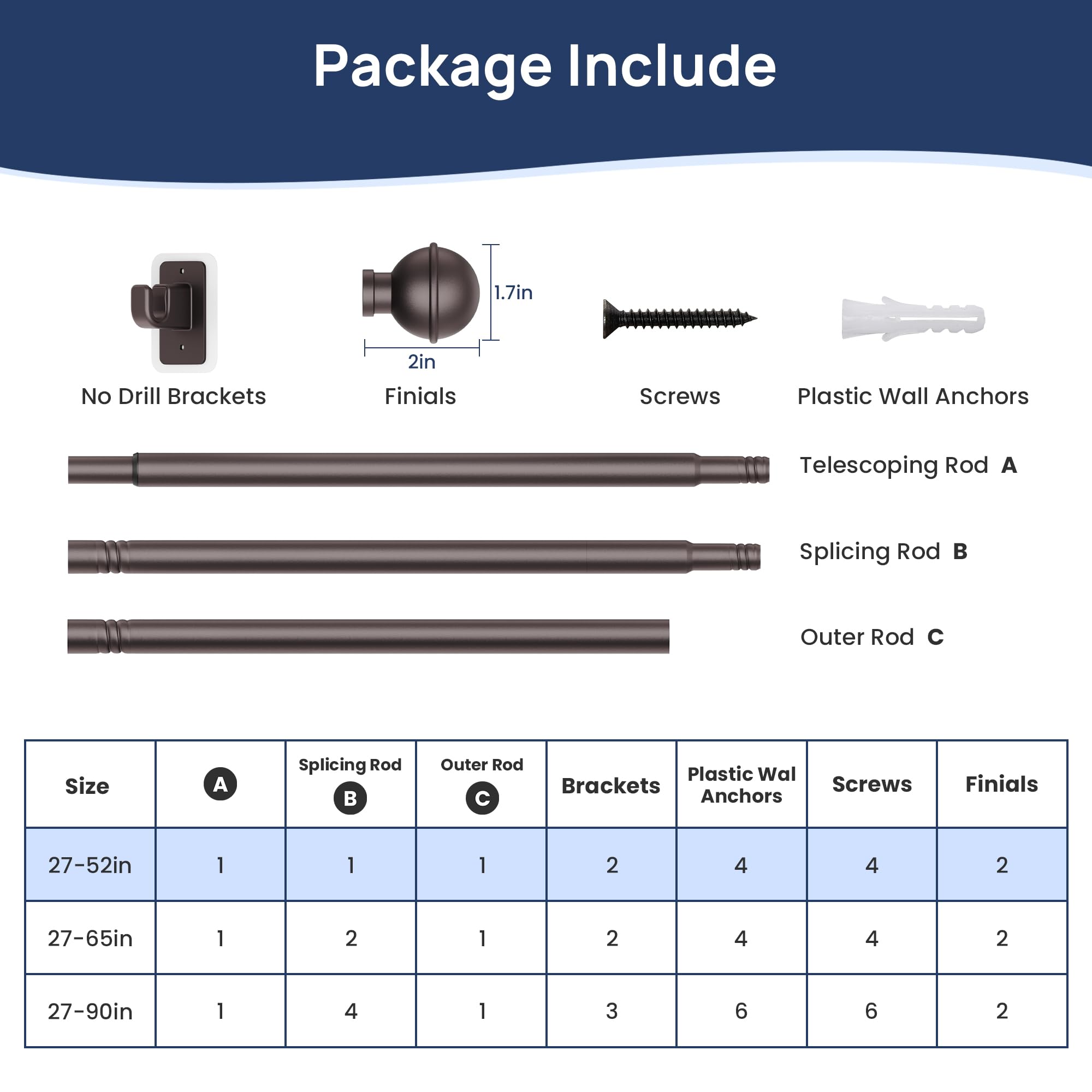 ENJOYBASICS No Drill Curtain Rods for Window 28 to 47 Inches, 5/8 Inch Diameter Renter Friendly Drapery Rod with Adhesive Brackets without Drilling, Adjustable from 27 to 52 Inches, Black