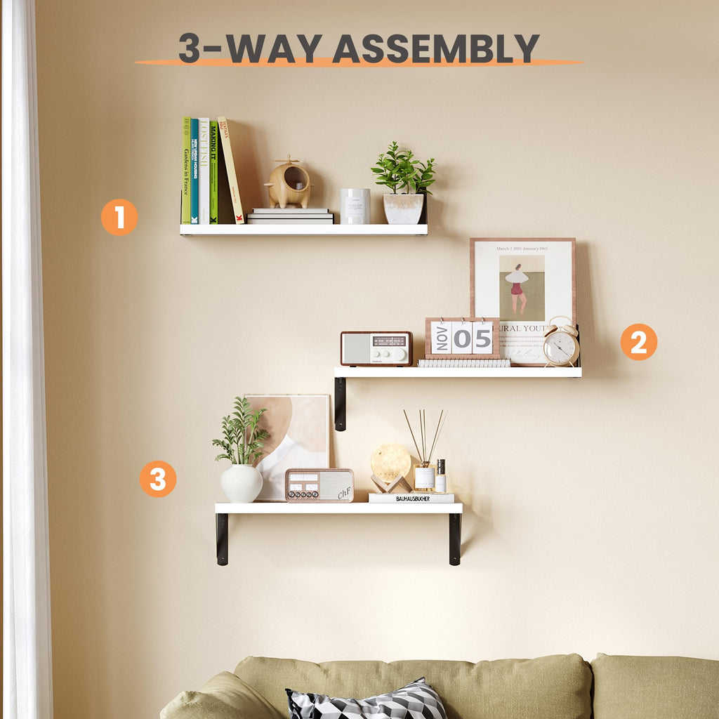 upsimples Floating Book Shelves for Wall, 15.7 Inches Wood Shelves for Living Room, Bathroom, Bedroom, Kitchen Storage and Decoration, White