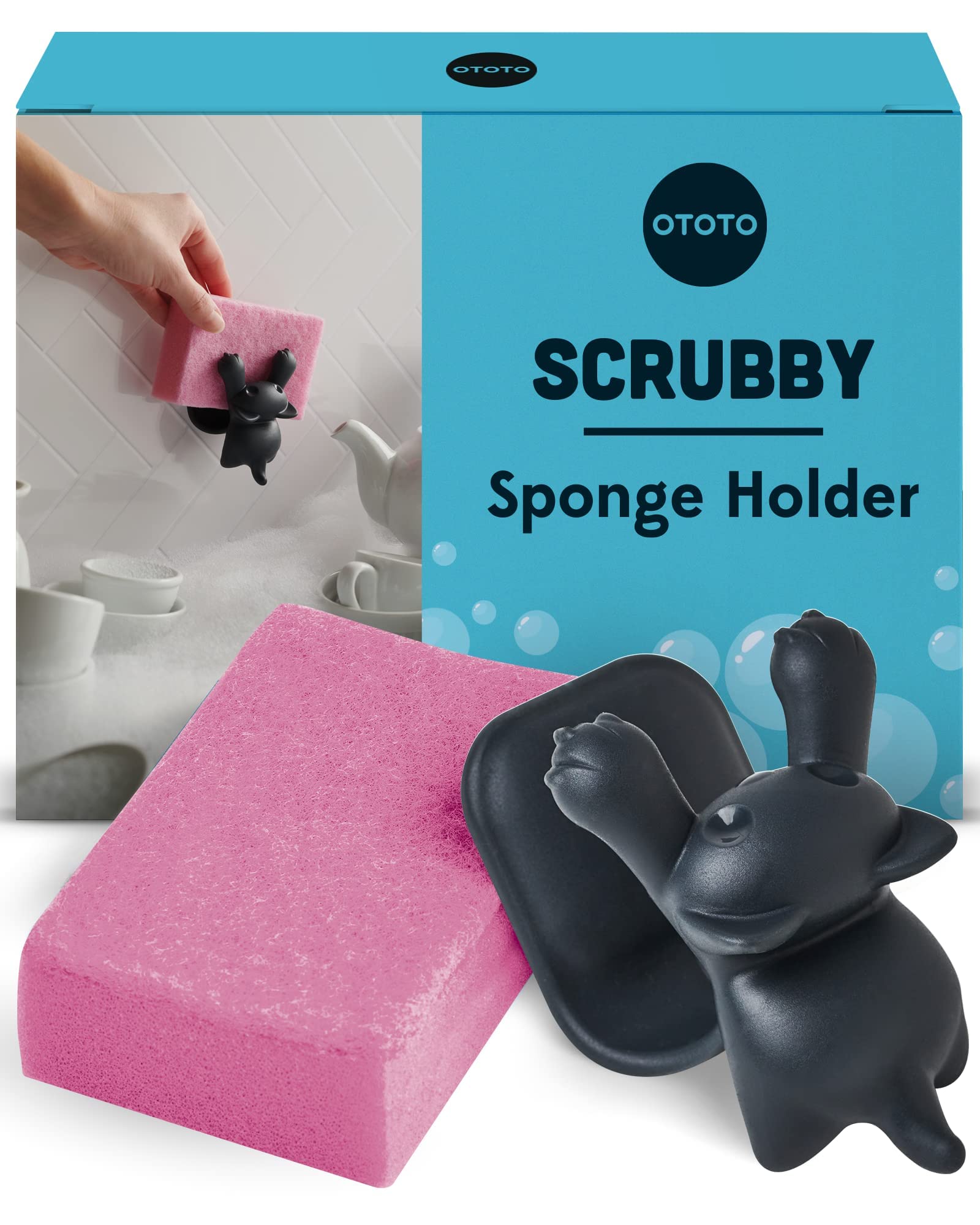 OTOTO Scrubby Cute Cat Sponge Holder for Kitchen Sink - Dishwasher Safe Dish Organizer- Compact, Cute Kitchen Accessories, Dish Sponge, White Elephant Gifts