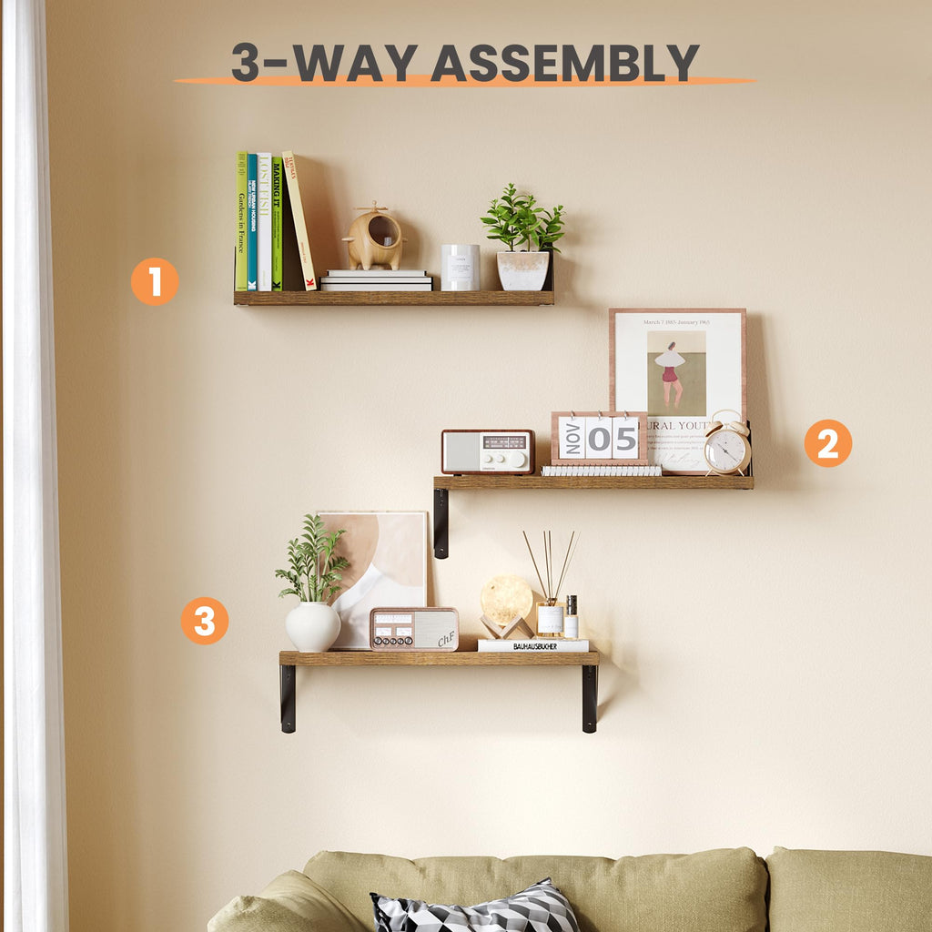 upsimples Floating Book Shelves for Wall, 15.7 Inches Wood Shelves for Living Room, Bathroom, Bedroom, Kitchen Storage and Decoration, White