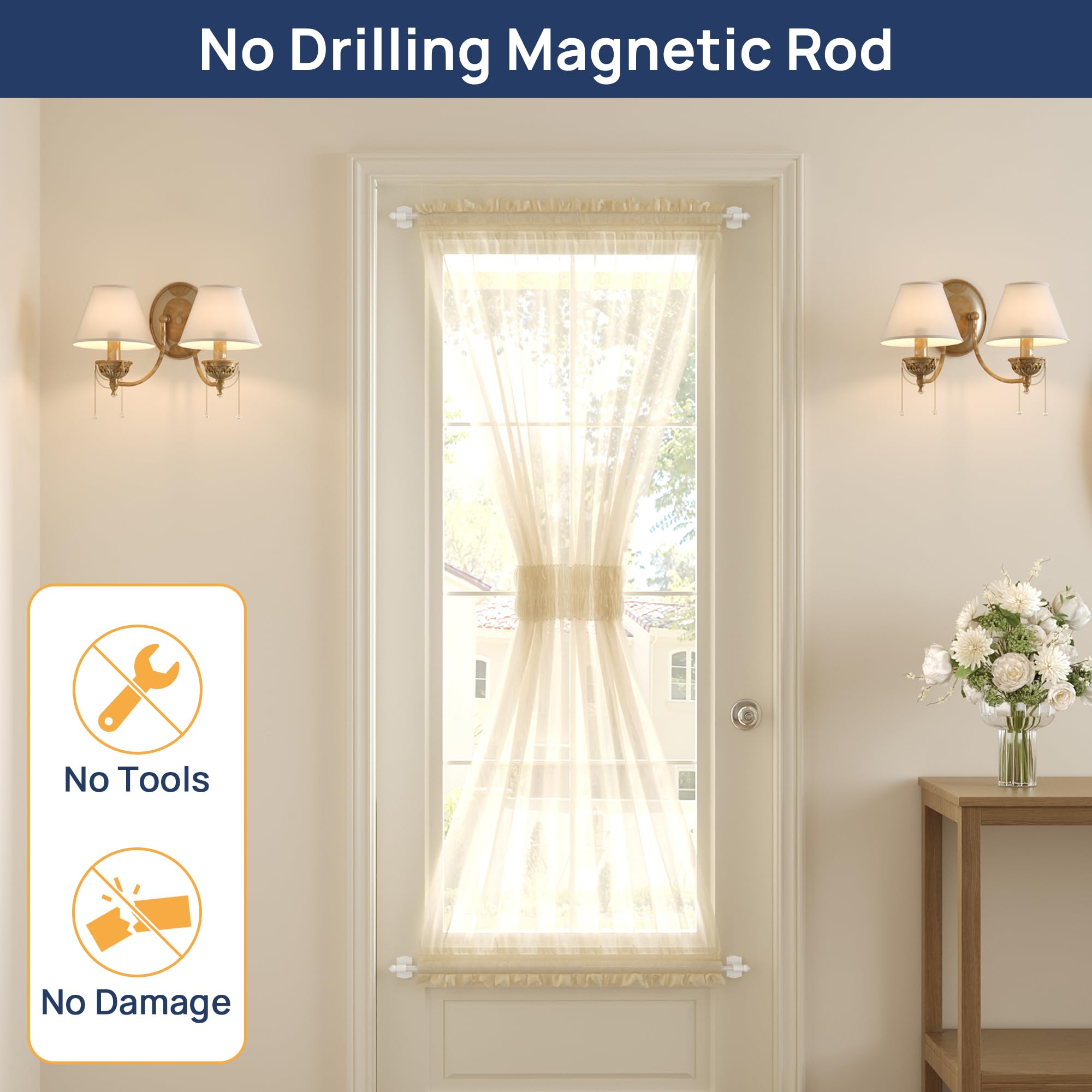 ENJOYBASICS 1 Pack Magnetic Curtain Rod, 16 to 28 Inches Adjustable Strong Magnet Bar for Door, Classroom Whiteboard, and Any Metal Space, No Drill Required, White