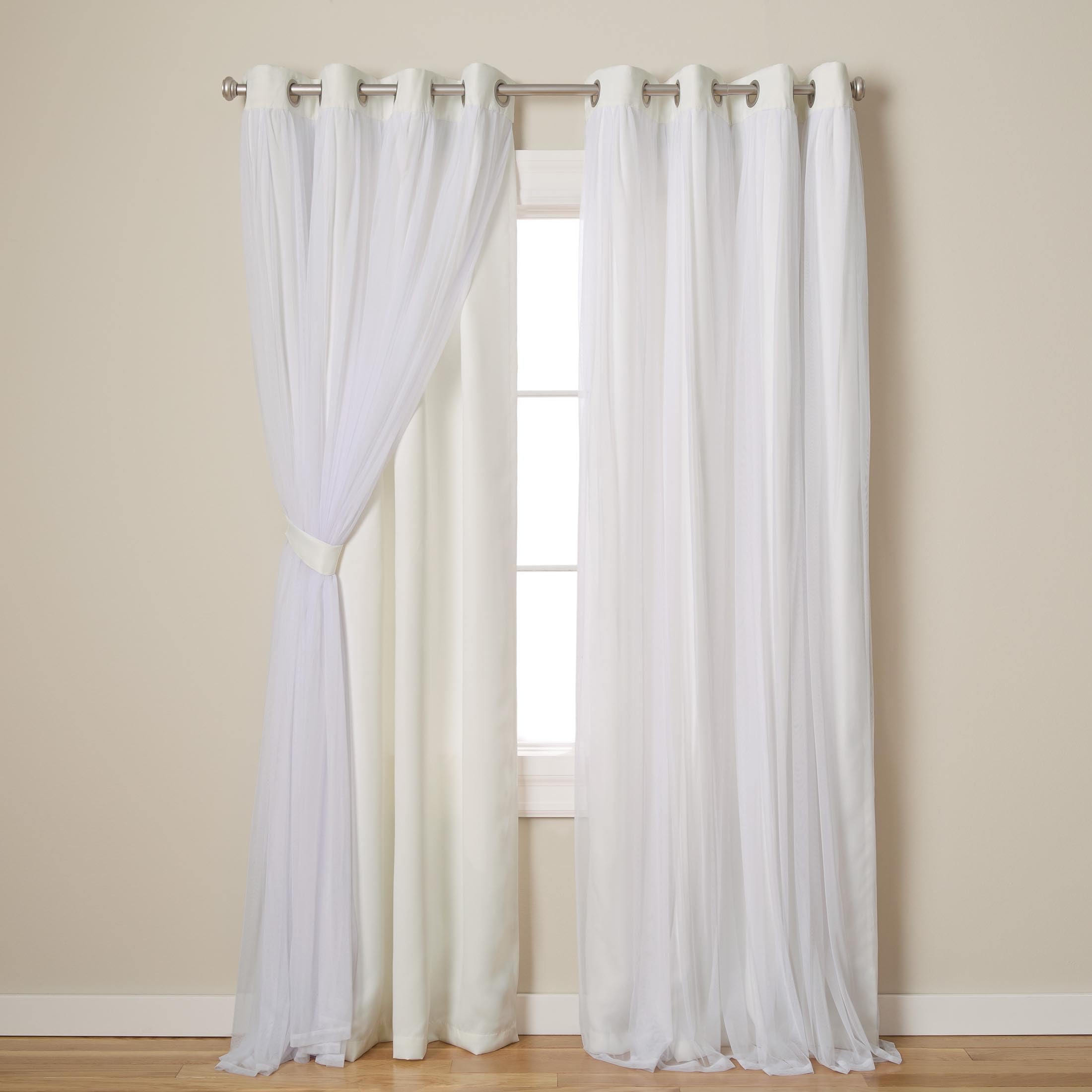 TOWN & COUNTRY LUXE Talia Double Layer Indoor Curtains, Sheer and Room Darkening Blackout, Grommet Top, Energy Efficient, 2-Pack Set, 52"x84", Rose Blush