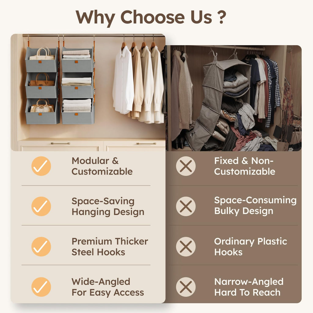 Homsorout Hanging Closet Organizer 4 Tier - Clothes Hanging Shelves, Space-Saving Closet System, Fabric Storage Bins Bedroom Organization, Collapsible Baskets for Home, Dorm, Rv, Beige