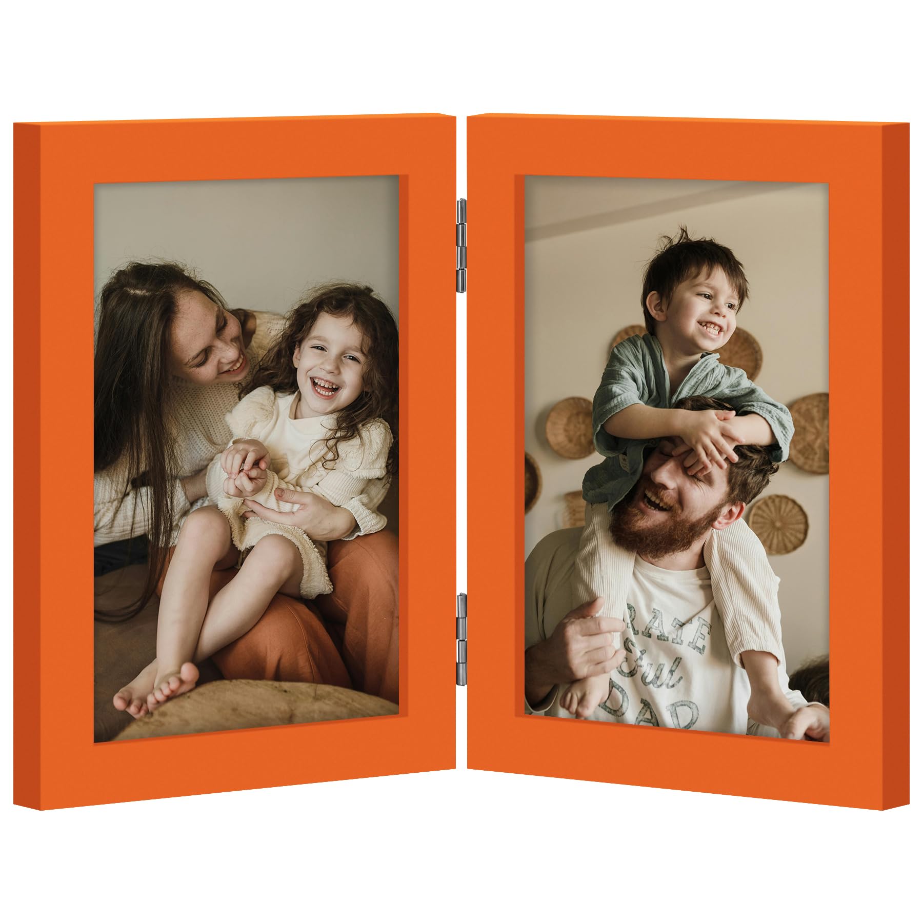 decorUhome Double 4x6 Picture Frame Vertical, Engineered Wood Bifold Photo Frame with Plexiglass for Tabletop Display, 4x6, Black