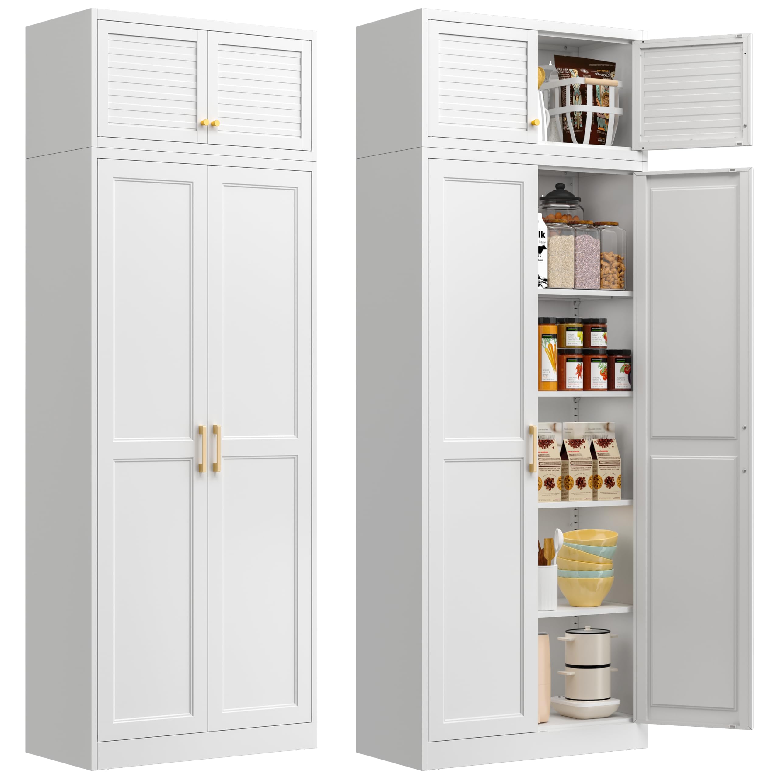 Polup White Kitchen Pantry Cabinet, 71 Inch Tall Metal Storage Cabinet with Doors and Shelves, Pantry Cabinets for Kitchen Storage, Freestanding Cupboard for Living, Dining Room, Assemble Required