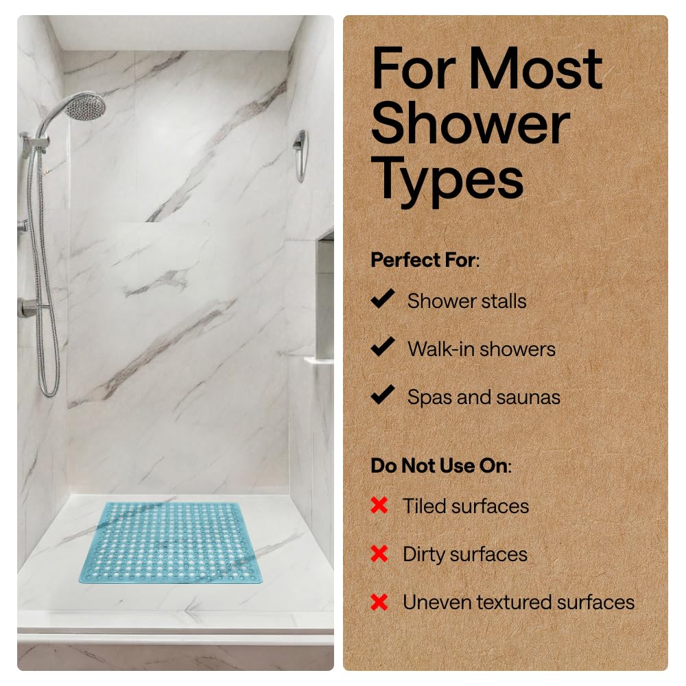 GORILLA GRIP Patented Bath Tub Shower Mat, Machine Washable Bathtub Floor Liner Mats, Suction Cups and Drain Holes to Keep Tubs Clean, Soft on Feet, Bathroom Essentials, 35x16 Inch, Clear