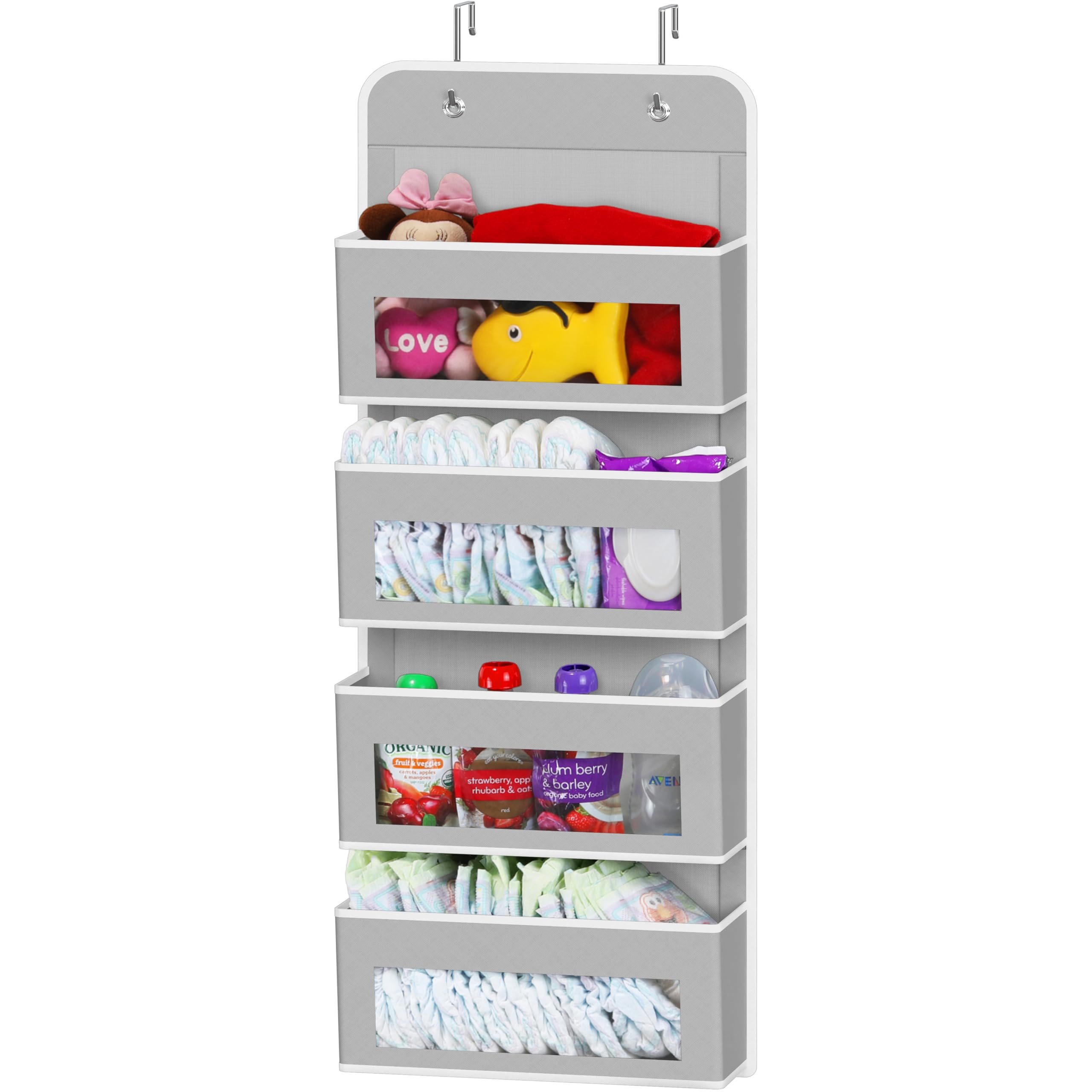 Simple Houseware 6 Clear Window Pocket Over Closet Door Storage Hanging Organizer for Bedroom, Bathroom, Pantry, Beige
