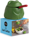 OTOTO NEW Lily Salt Cellar with Lid and Spoon - 6 oz Frog Salt Containers for Countertop, Ceramic Salt Holder with Lid for Sugar, Frog Stuff, White Elephant Gifts, Cute Gifts Accessories - Green