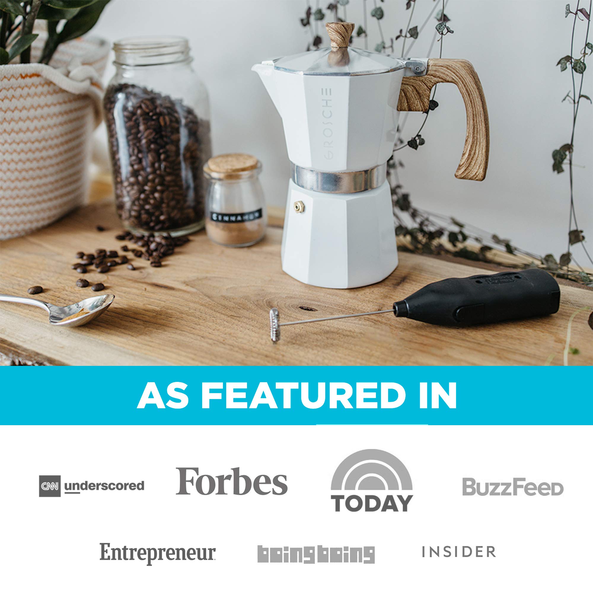 GROSCHE Milano Moka pot, Stovetop Espresso maker, Greca Coffee Maker, Stovetop coffee maker and espresso maker percolator (Grey, 6 cup)
