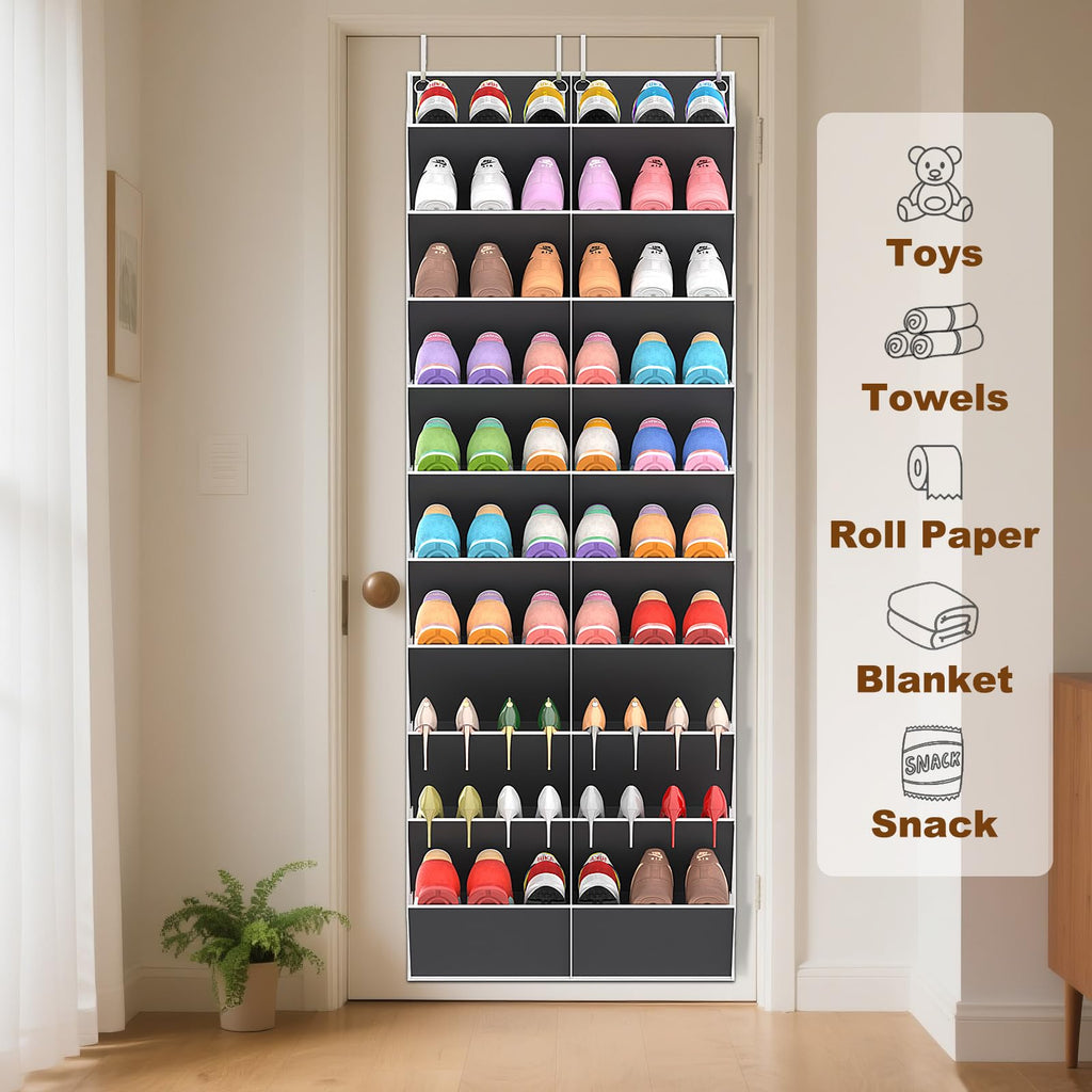 UVIAHOMI 20-30 Pairs Over the Door Shoe Organizer, Clear Pockets Hanging Shoe Storage for Closet, 10-Tier Door Shoes Rack, Handing Shoes Holder Fit All the Family's Sneakers, Boots, Heels, Black