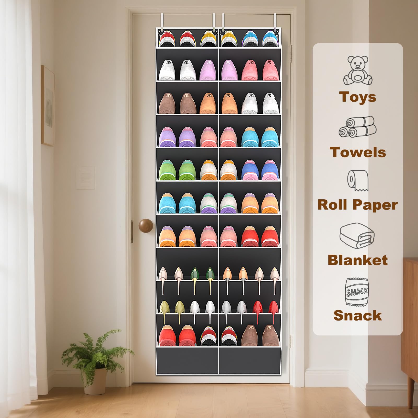 UVIAHOMI 20-30 Pairs Over the Door Shoe Organizer, Clear Pockets Hanging Shoe Storage for Closet, 10-Tier Door Shoes Rack, Handing Shoes Holder Fit All the Family's Sneakers, Boots, Heels, Black