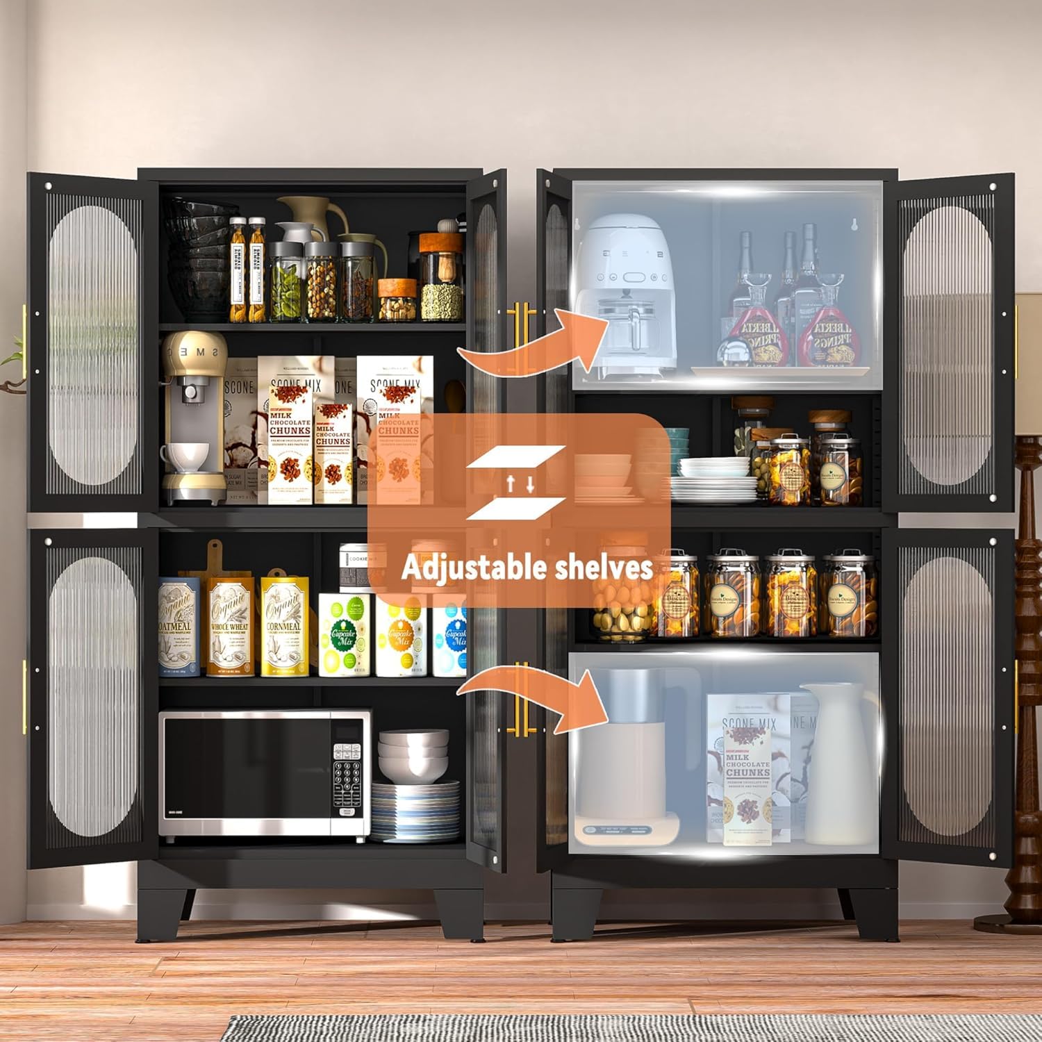GAIOUS Metal Pantry Cabinet, Kitchen Pantry Storage Cabinets with 2 Door and 3 Adjustable Shelves, White Kitchen Pantry Cabinet, Freestanding Cupboard for Dining Room Living Room Bathroom