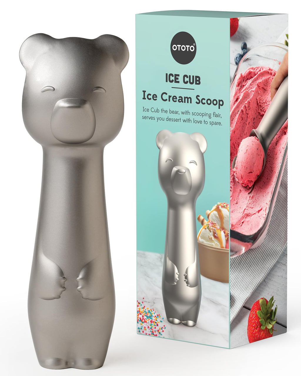 OTOTO Ice Cub Bear Ice Cream Scoop - Cool Kitchen Gadgets, White Elephant Gifts, Cute Kitchen Accessories, Funny Gifts, Stainless Steel Ice Cream Scooper, Cookie Dough Scoop, Cookie Scoop (Silver)